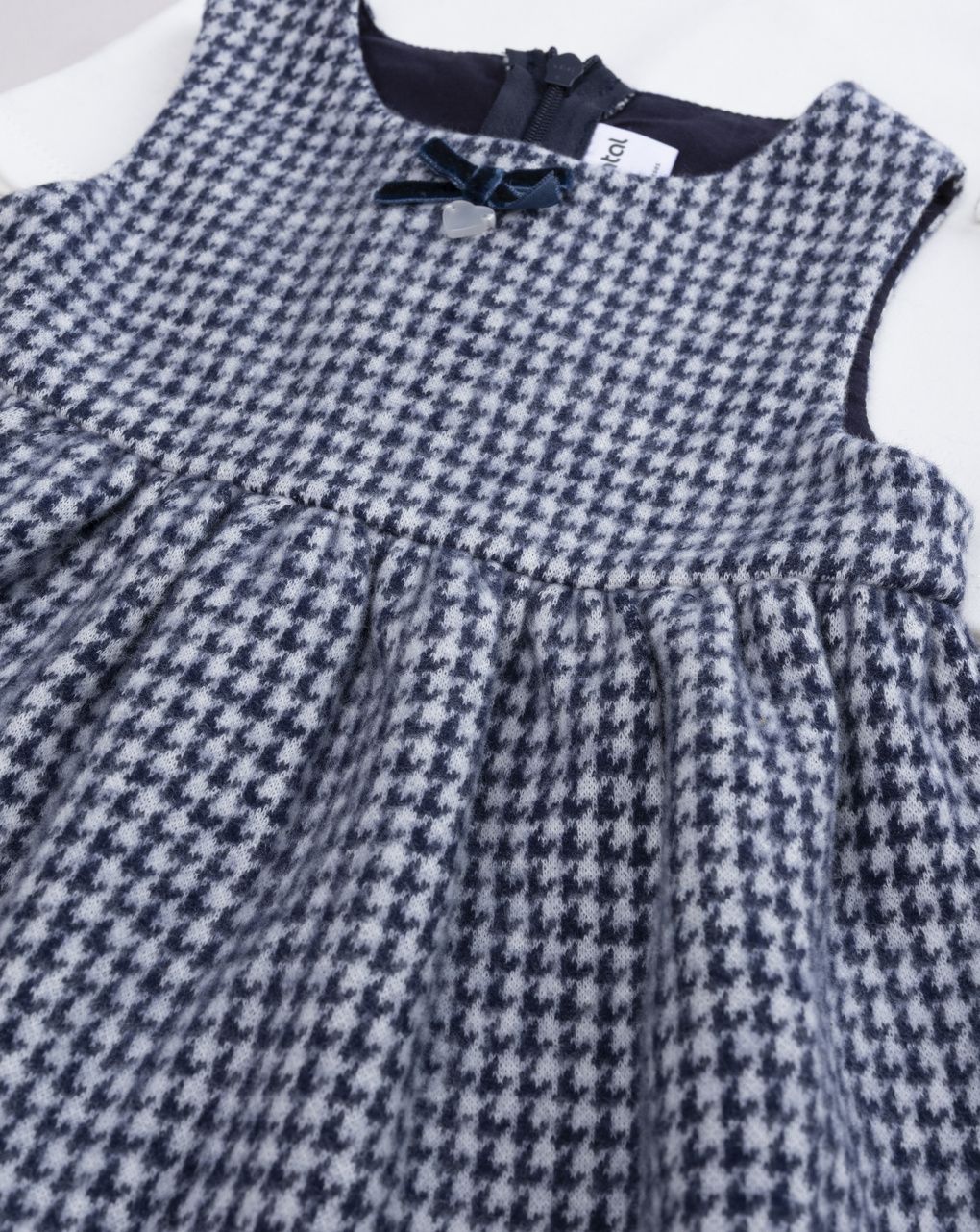 Completo 2 pezzi neonata lupetto bianco e vestito pied-de-poule