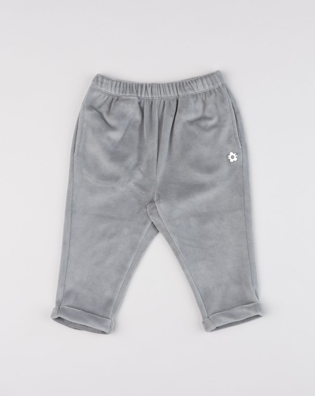 Pantaloni in ciniglia da bimba grigio con margherita