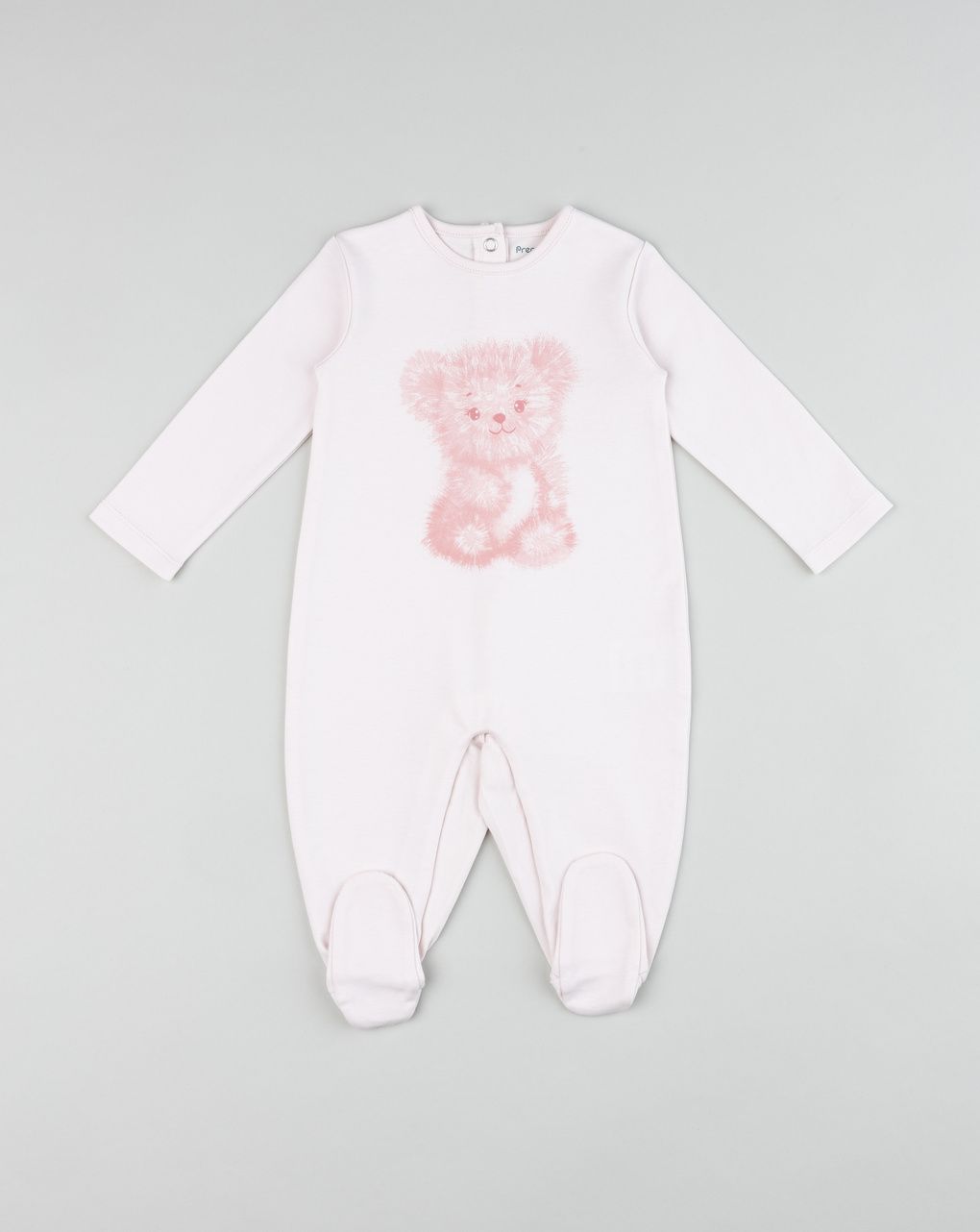Tutina interlock con piedi bimba rosa "orsetto"