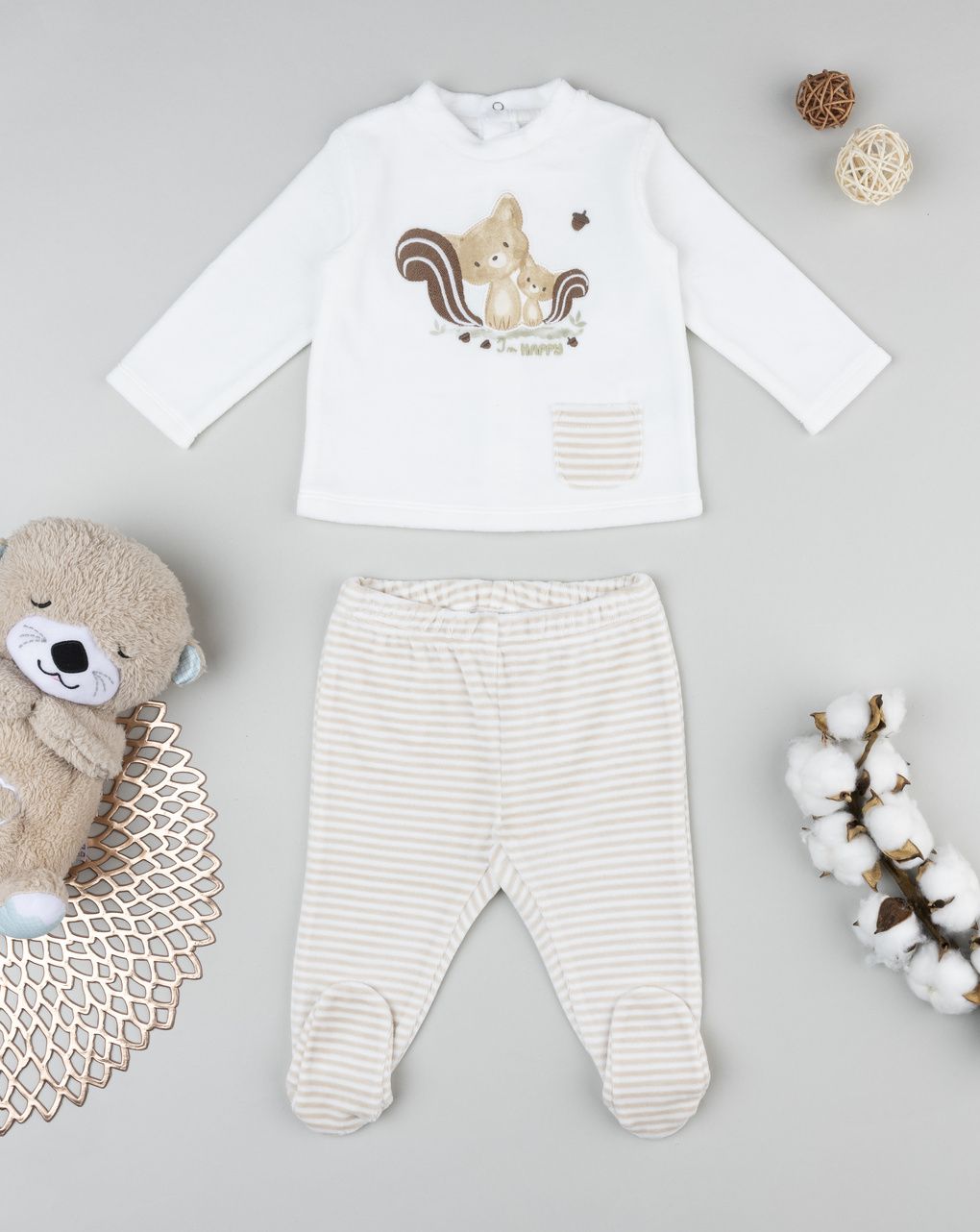 Completo bimbo neonato bianco/beige volpi