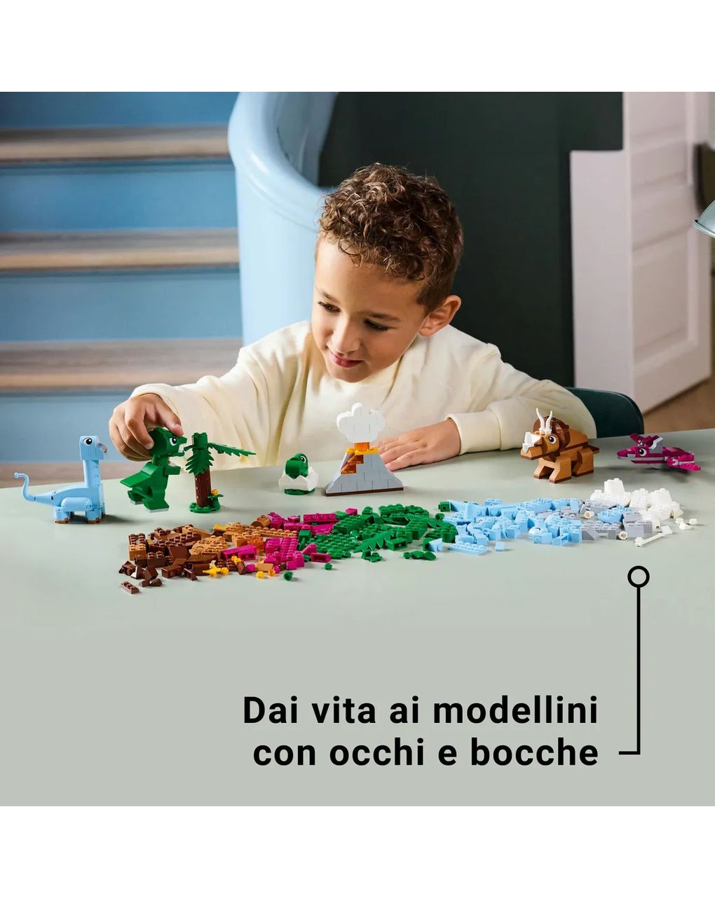 Lego classic 11041 dinosauri creativi, giochi bambini 5+, colorati animali giocattolo da costruire come t. rex e triceratopo
