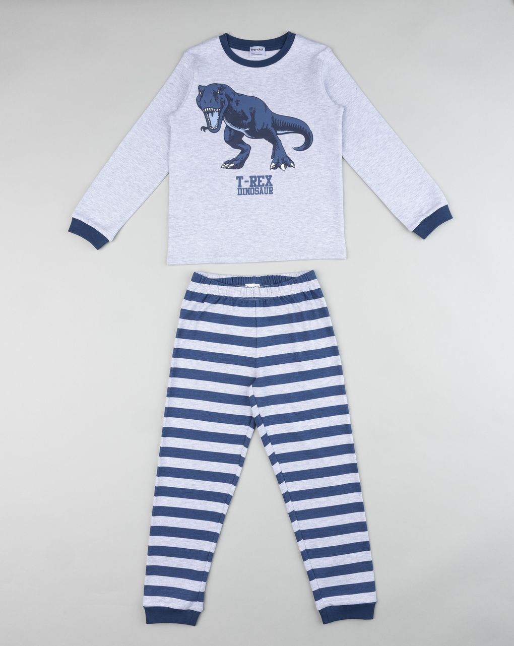 Pigiama 2 pezzi interlock bimbo grigo/blu dinosauri