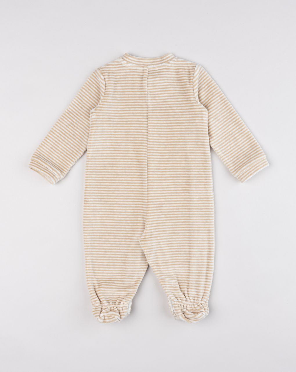 Tutina neonato in ciniglia beige a righe "teddy bear"