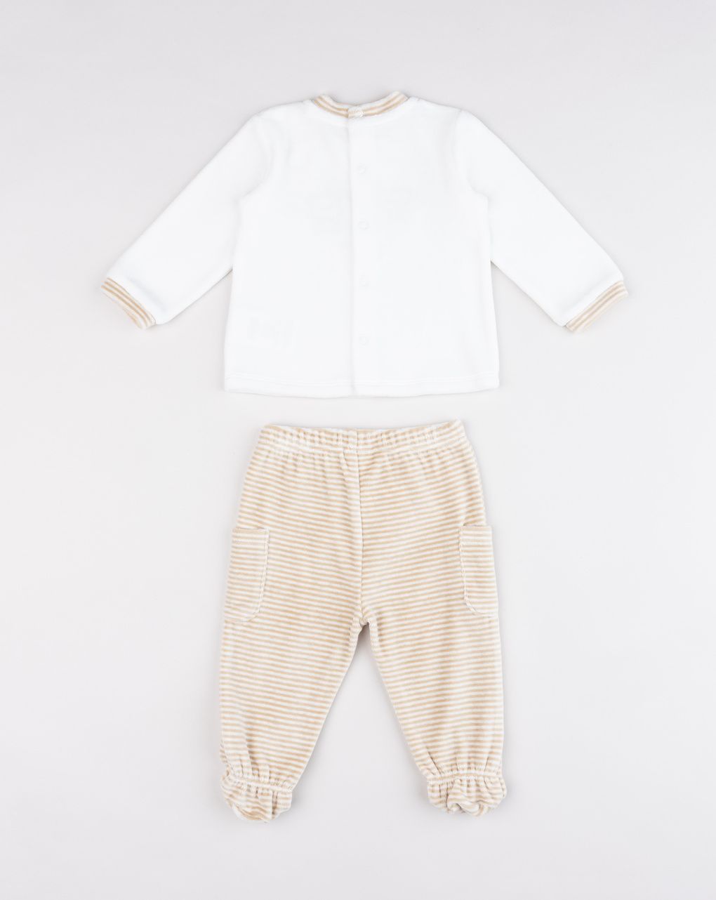 Completo bimbo in ciniglia beige/panna orsetti