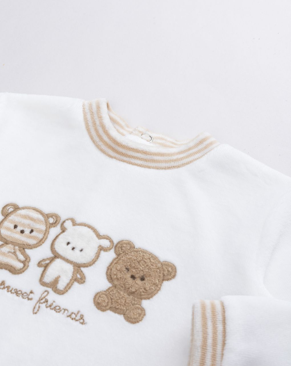 Completo bimbo in ciniglia beige/panna orsetti