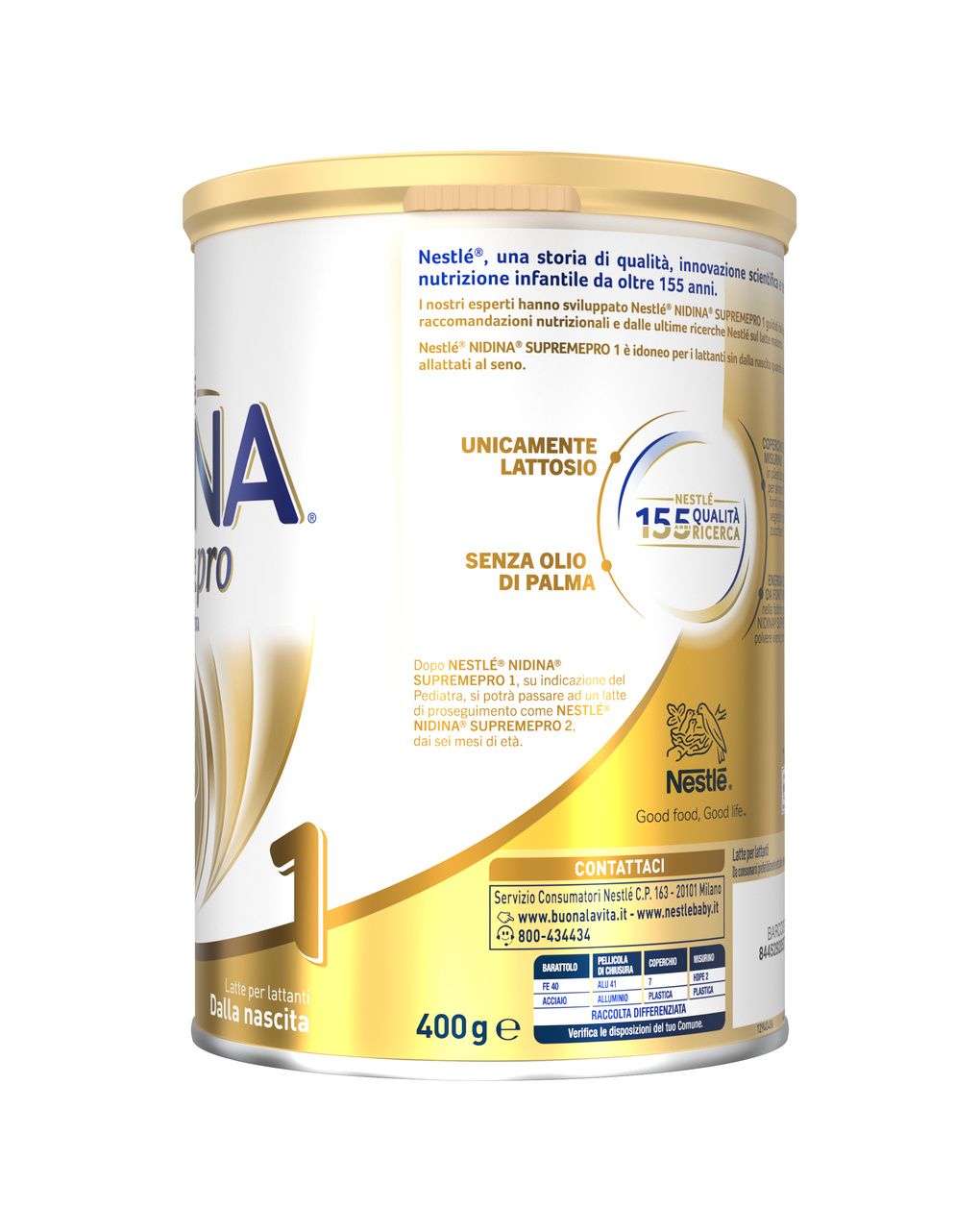 Nidina supremepro 1 latte per lattanti in polvere dalla nascita, latta 400g - nestle'