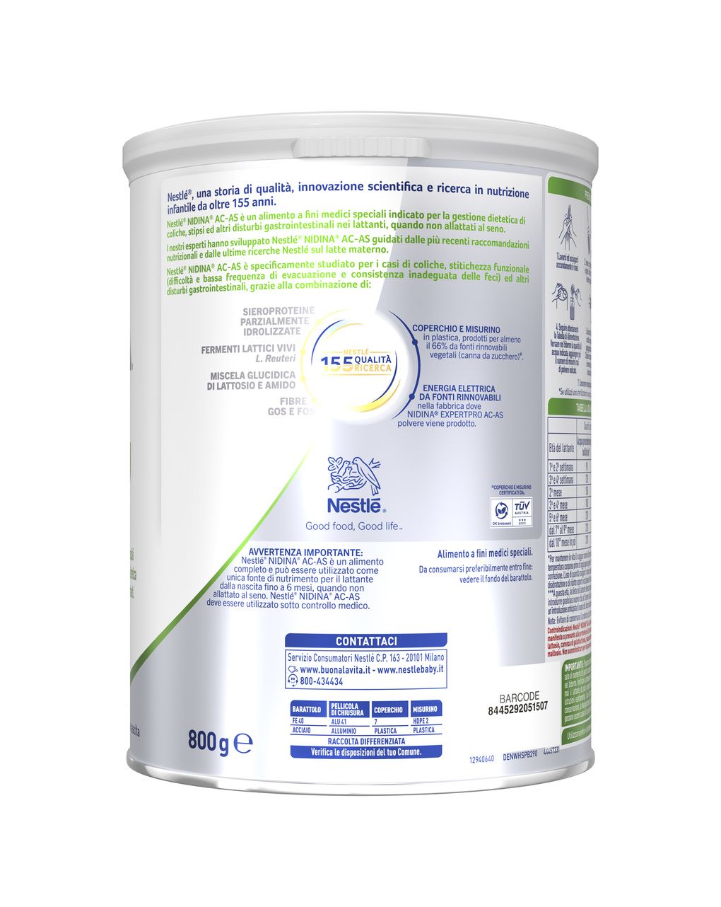 Nidina expertpro ac-as alimento a fini medici speciali in polvere, 800g - nestle'