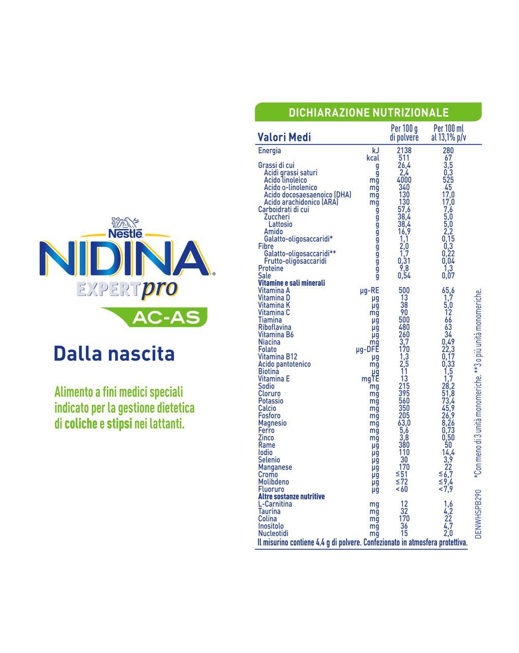 Nidina expertpro ac-as alimento a fini medici speciali in polvere, 800g - nestle'