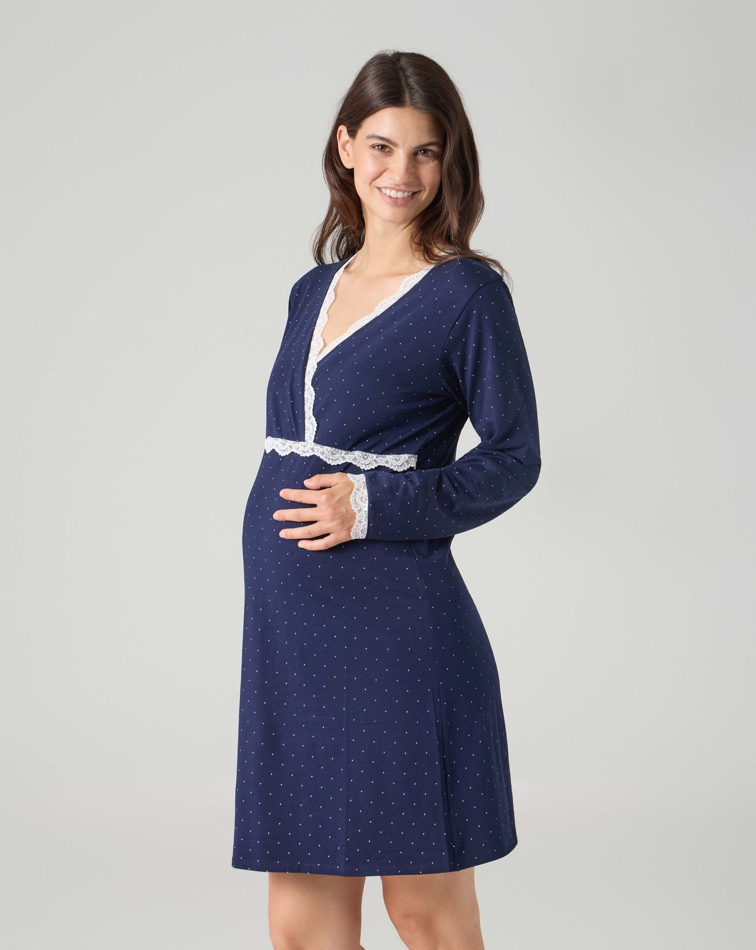 Camicia da notte allattamento pois blu scuro