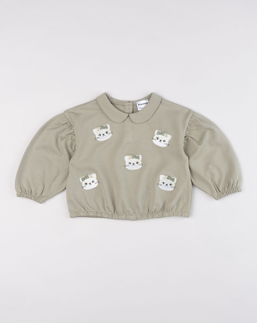Felpa bimba verde con colletto e pattern gatti