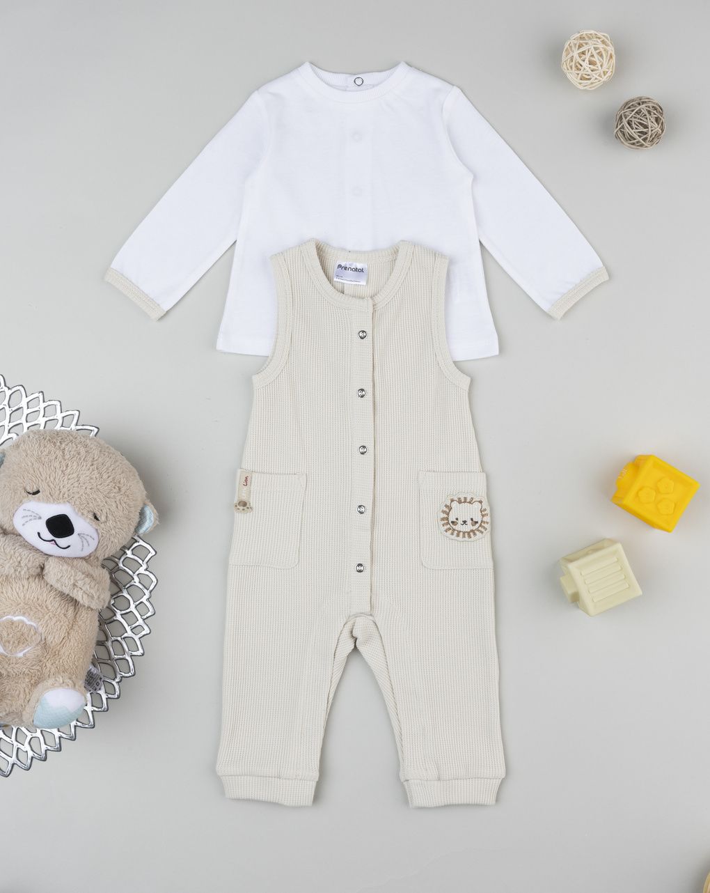 Completo bimbo salopette beige