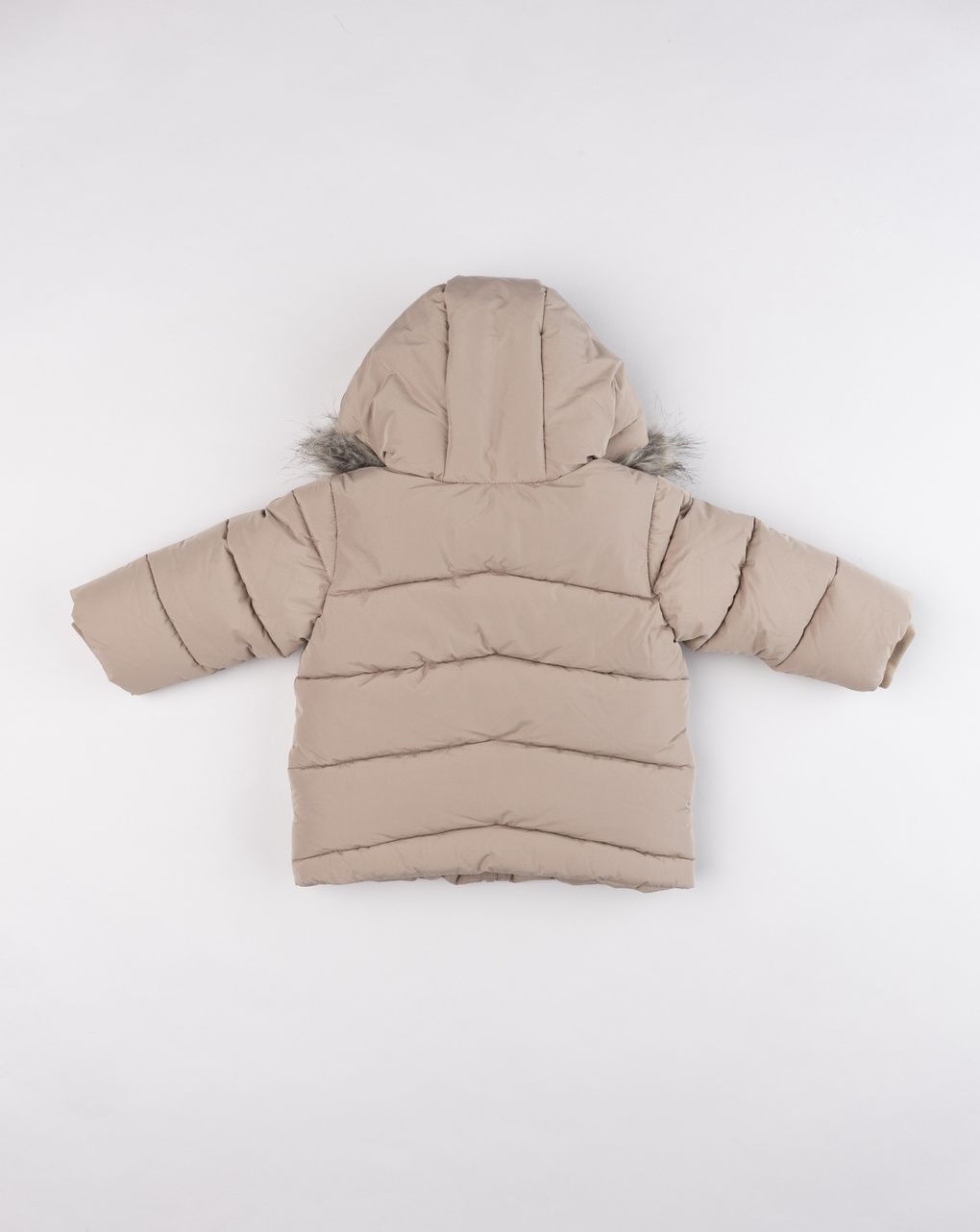 Giubbotto imbottito bimbo beige con cappuccio in finta pelliccia