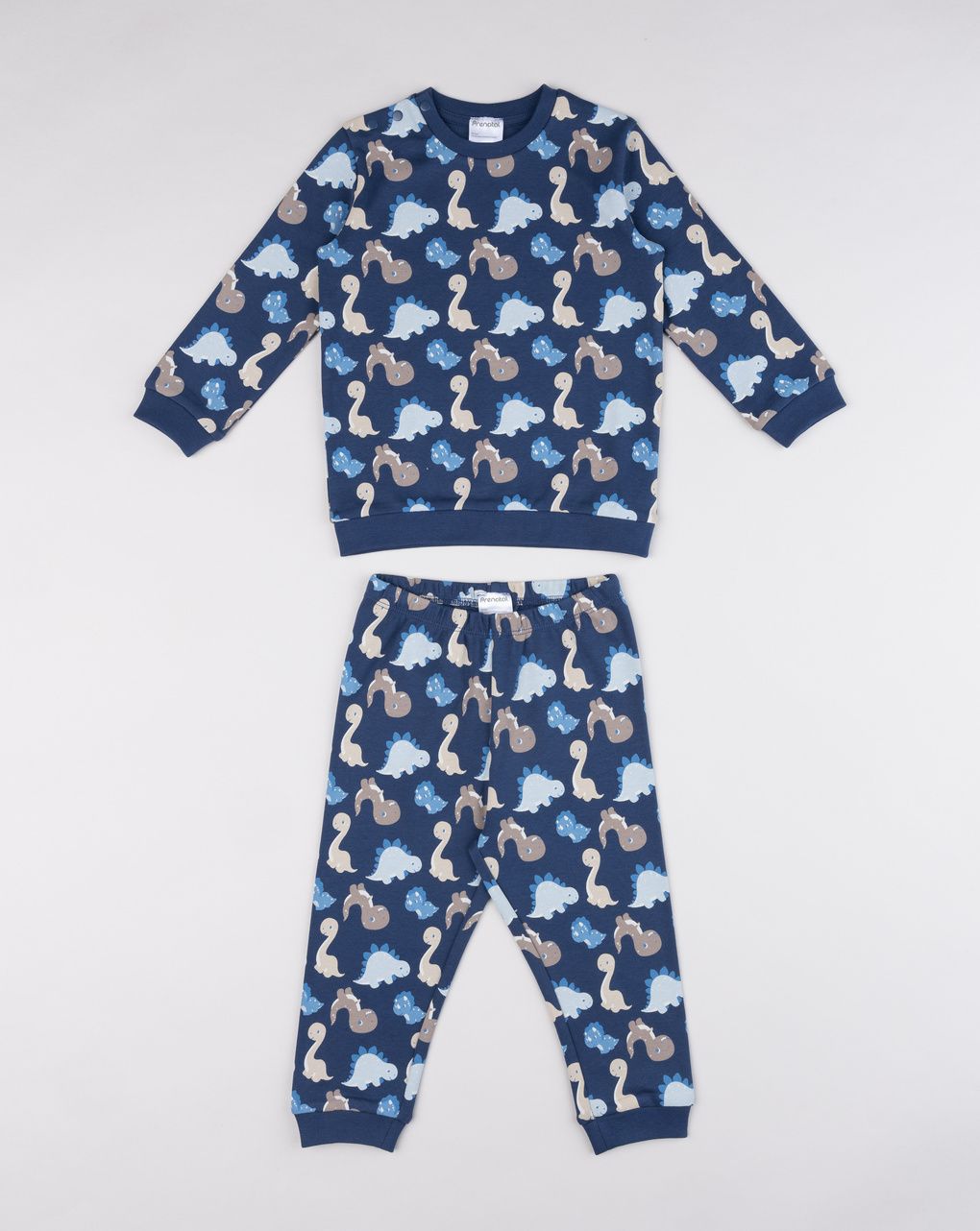 Pigiama interlock lungo due pezzi bimbo blu "dino"