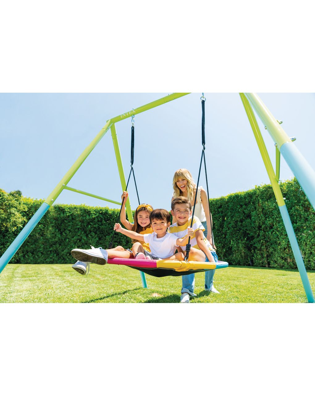 Intex 44111 - altalena con dondolo nido ottagonale, acciaio, verde e azzurro, 201x235x200 cm