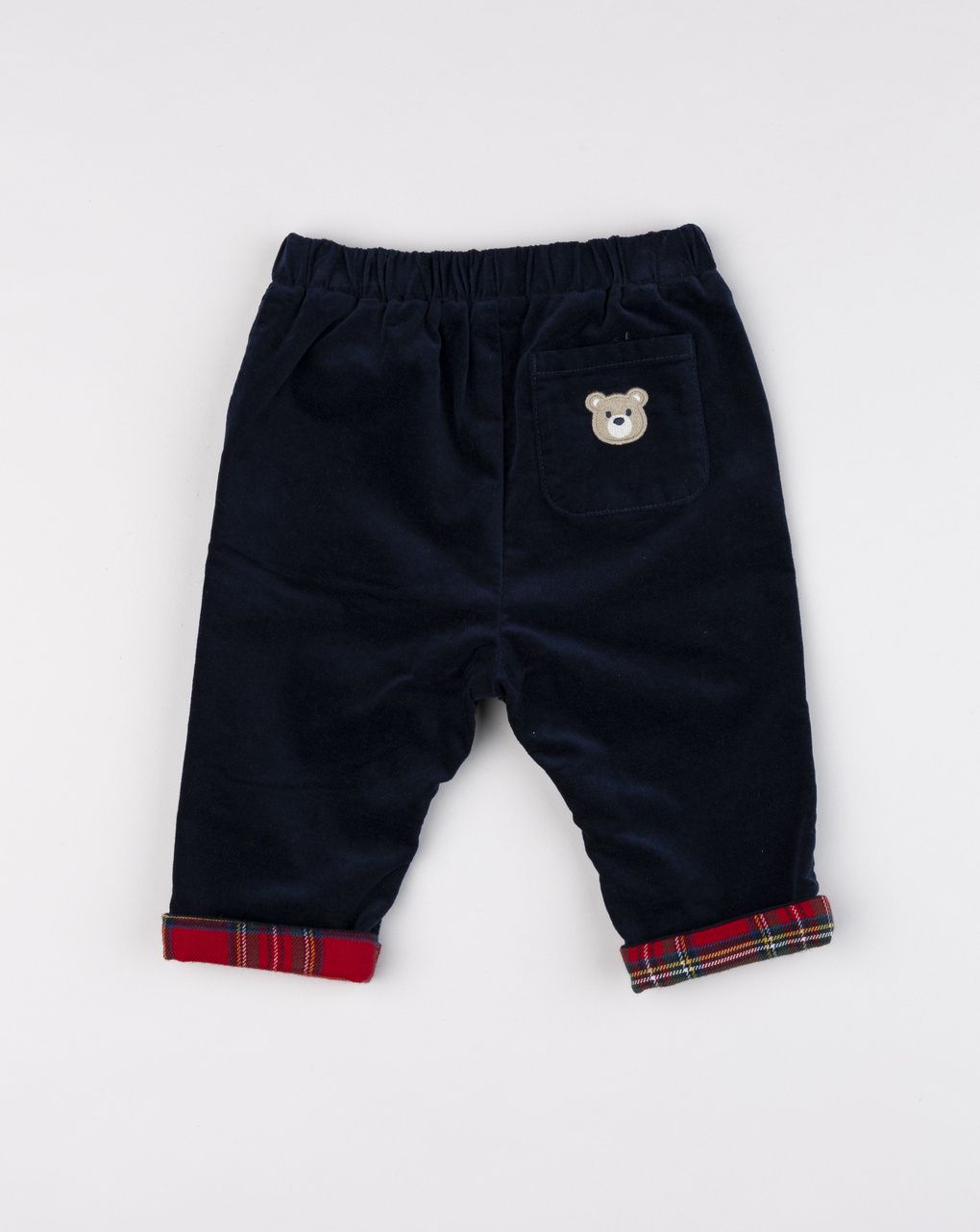 Pantalone classico blu scuro con dettagli scozzesi da bimbo