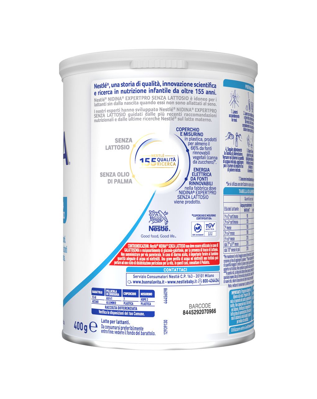 Nidina expertpro senza lattosio latte per lattanti in polvere, latta 400g - nestle'