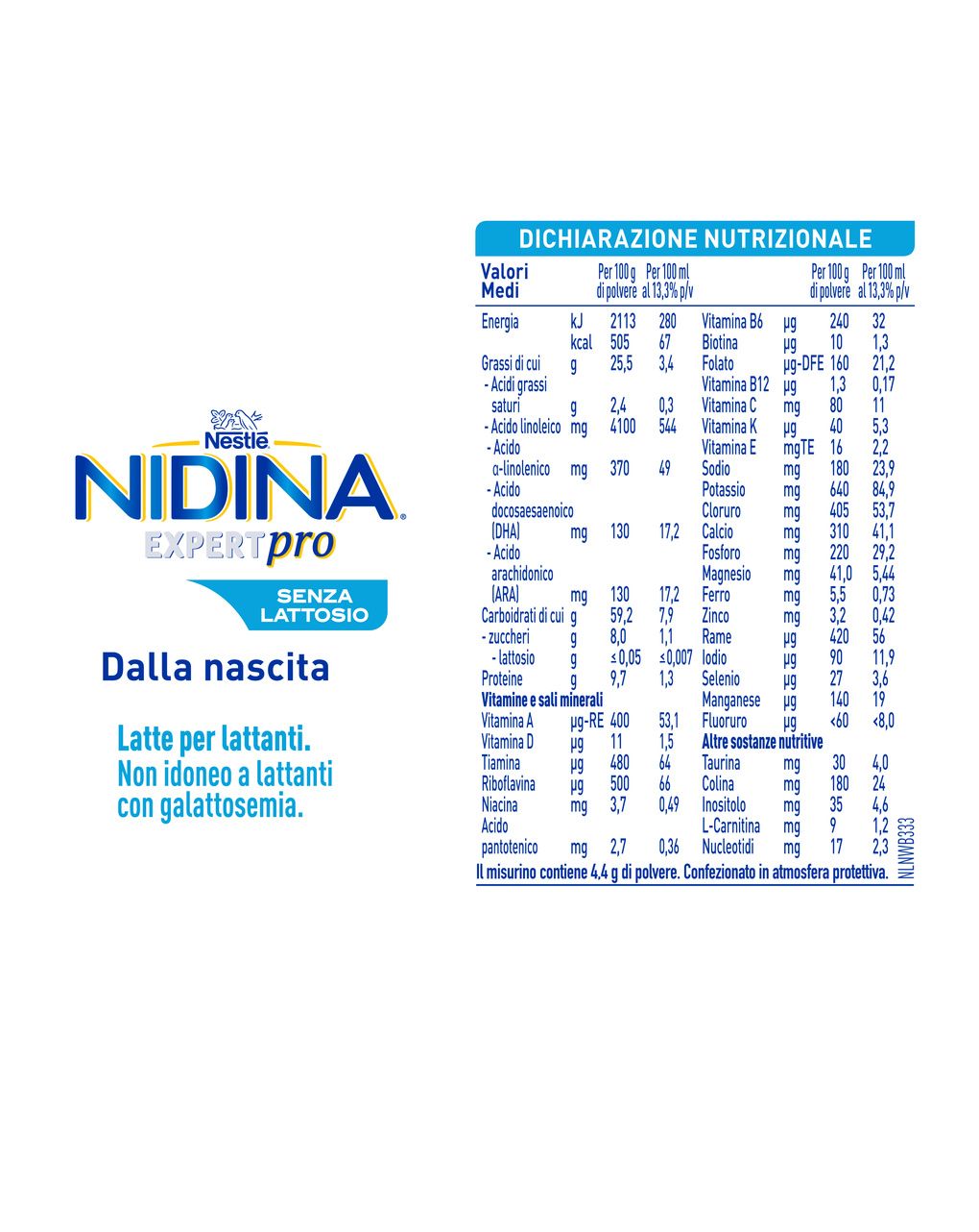 Nidina expertpro senza lattosio latte per lattanti in polvere, latta 400g - nestle'