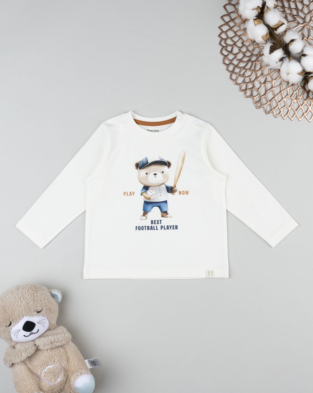 T-shirt bimbo bianca a maniche lunghe stampata
