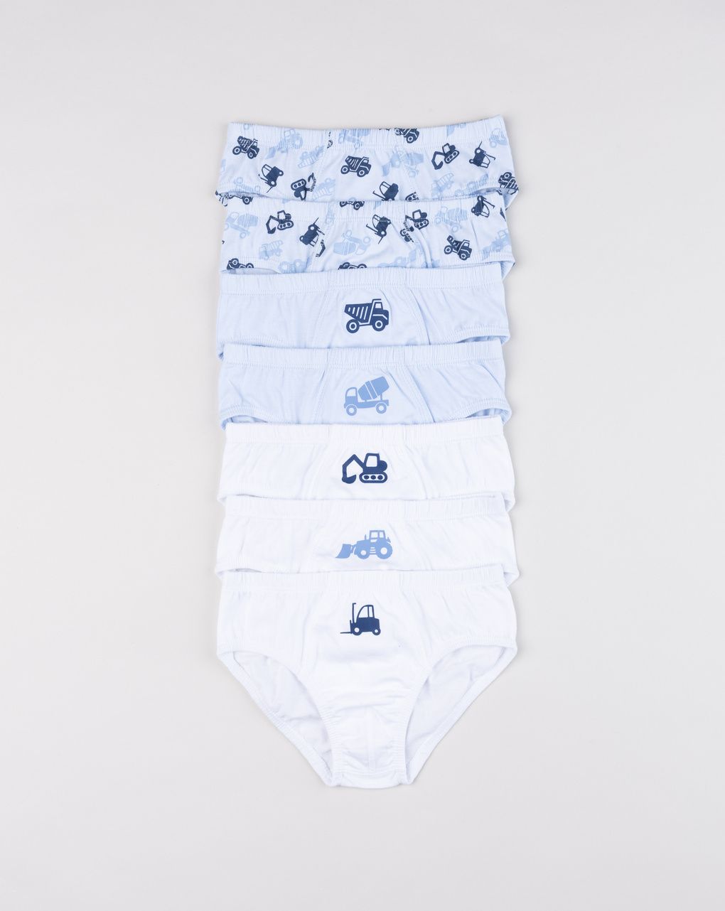 Set 7 pezzi slip da bambino stampe ruspe