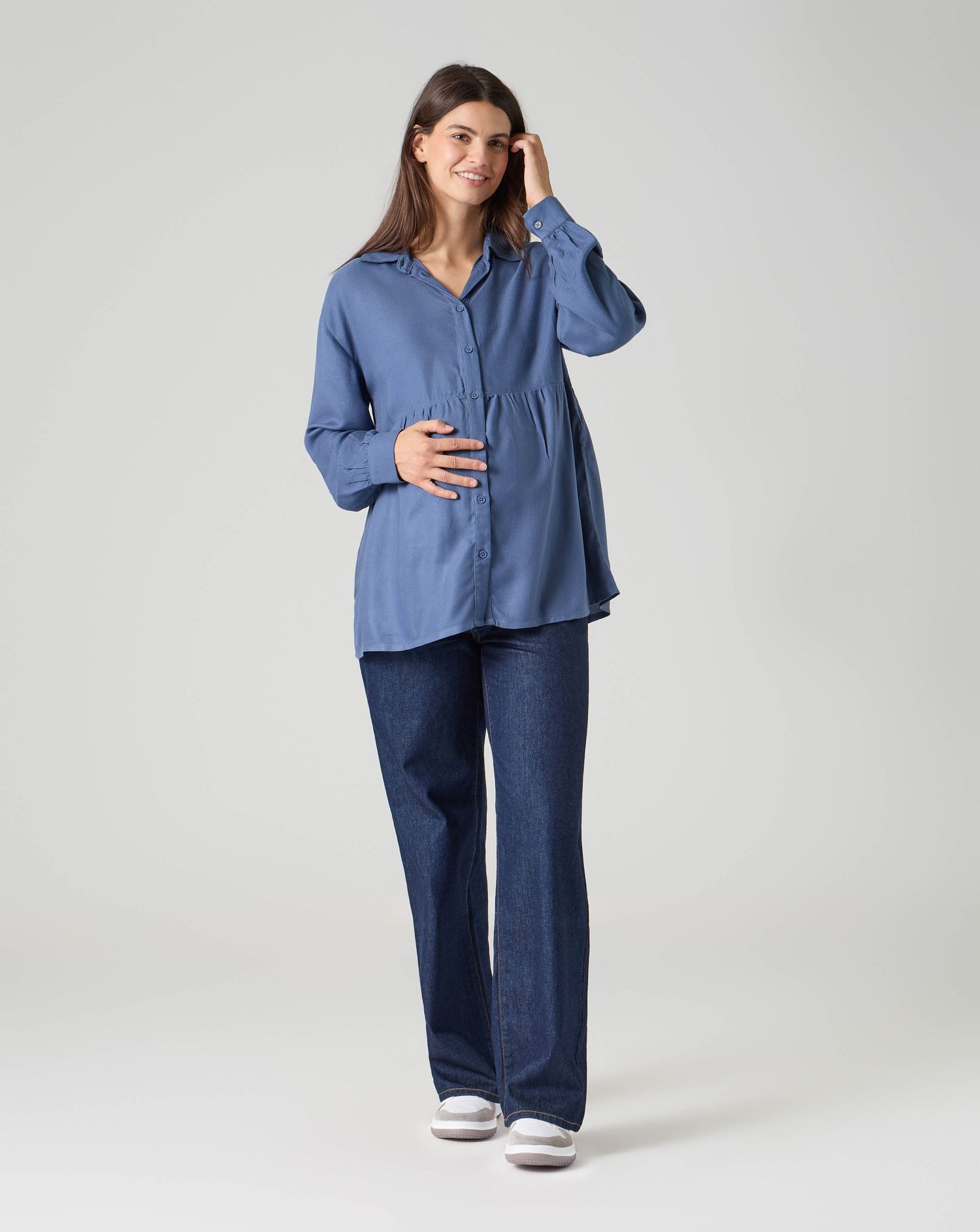 Camicia premaman viscosa soft blue a manica lunga azzurro medio