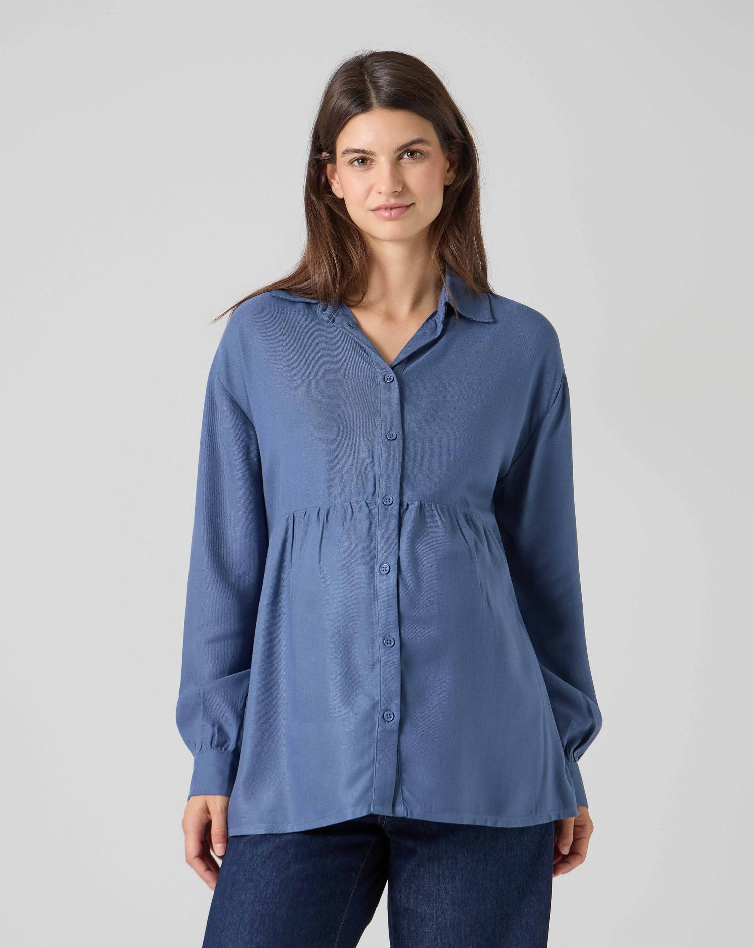 Camicia premaman viscosa soft blue a manica lunga azzurro medio