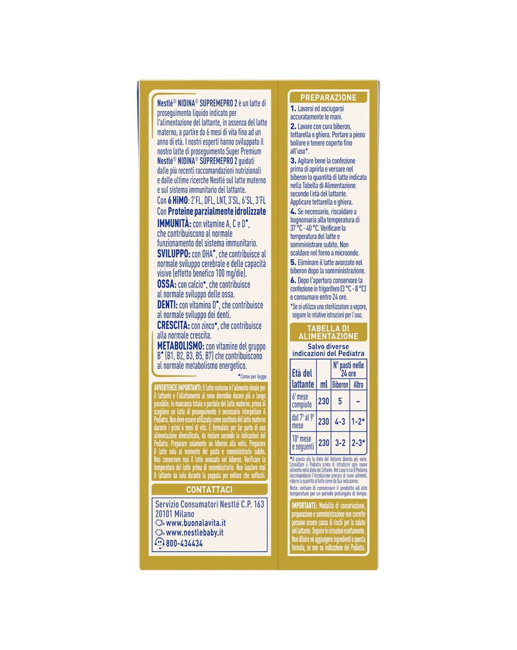 Nidina supremepro 2 latte di proseguimento liquido da 6 mesi brick da 300ml - nestle'