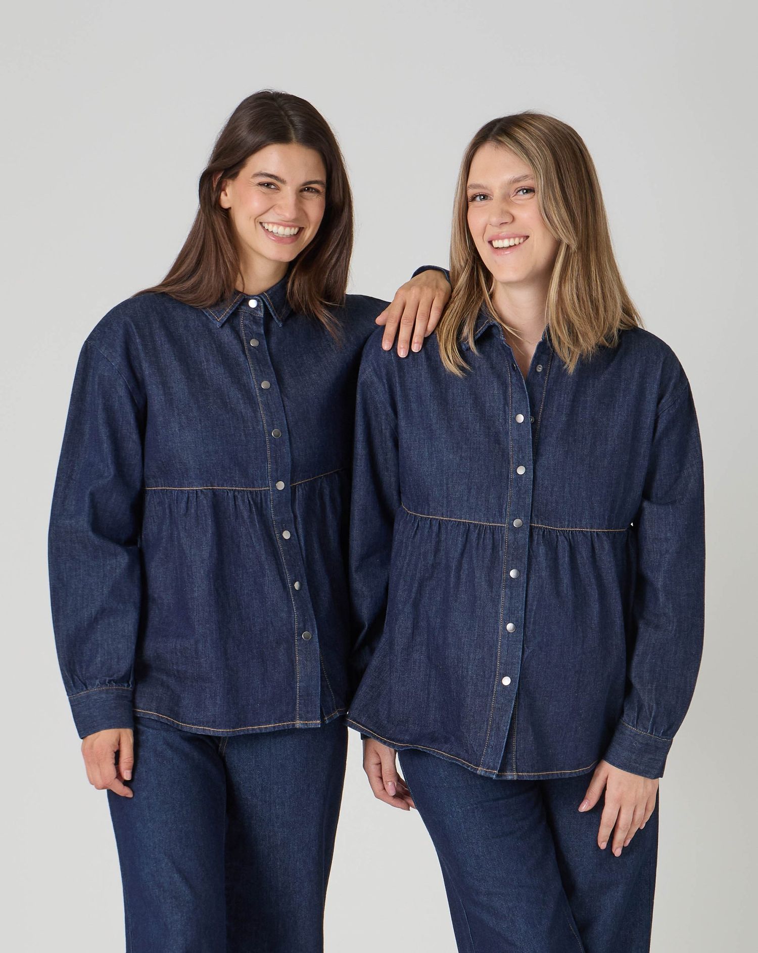 Camicia premaman a manica lunga blu denim scuro