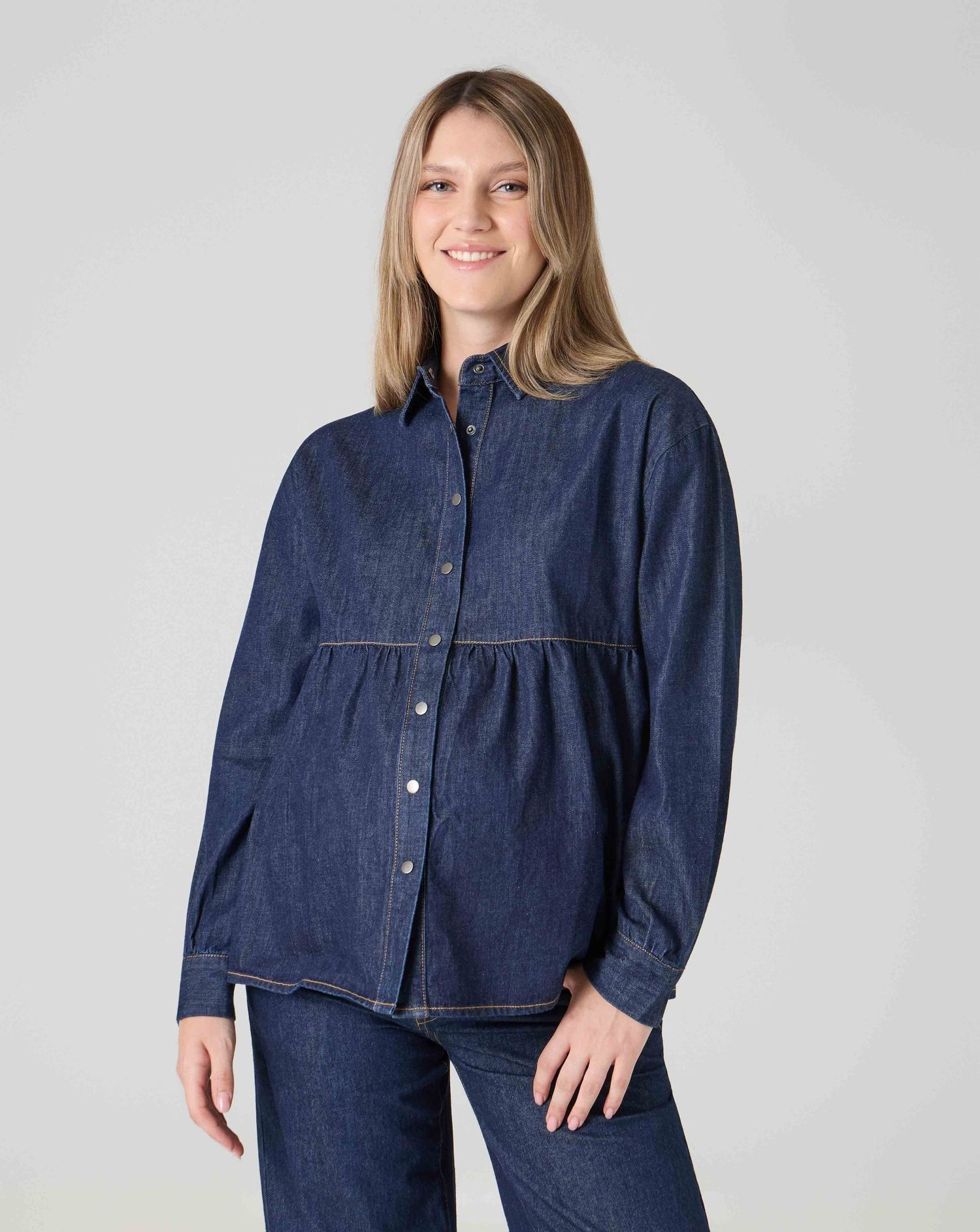 Camicia premaman a manica lunga blu denim scuro