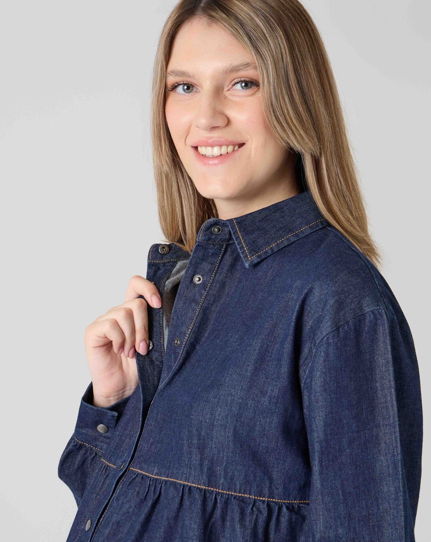 Camicia premaman a manica lunga blu denim scuro