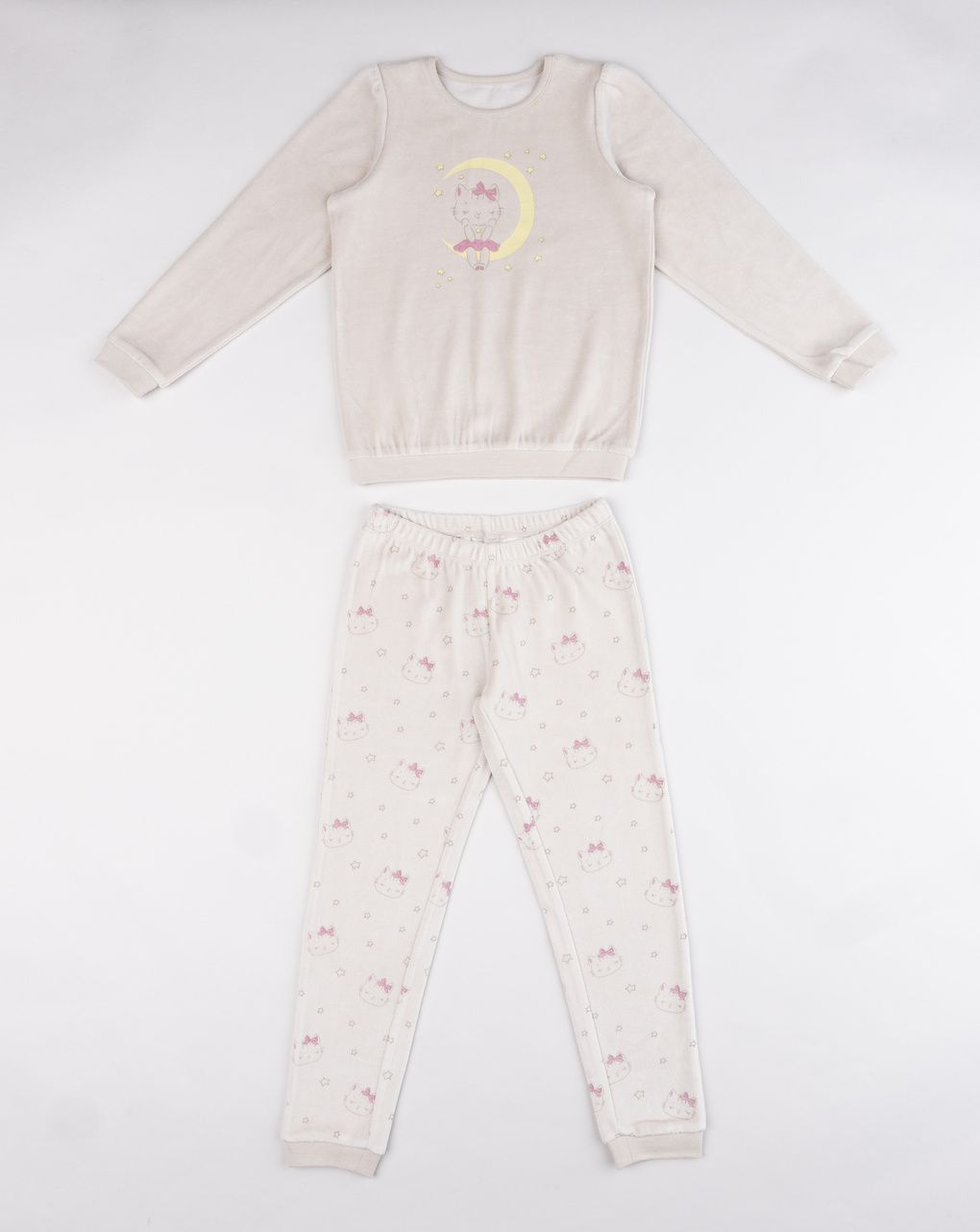 Pigiama ciniglia beige bambina stampato