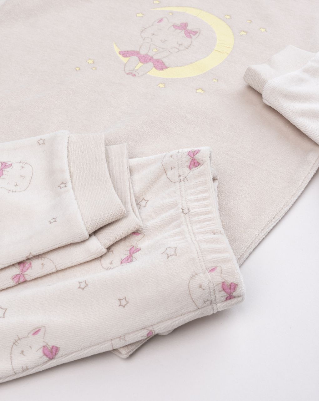 Pigiama ciniglia beige bambina stampato