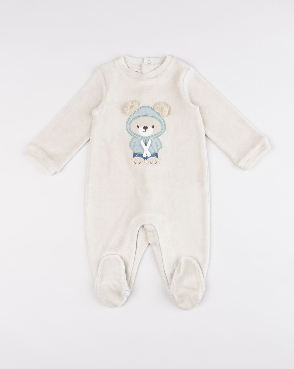 Tutina neonato panna in ciniglia orsetto