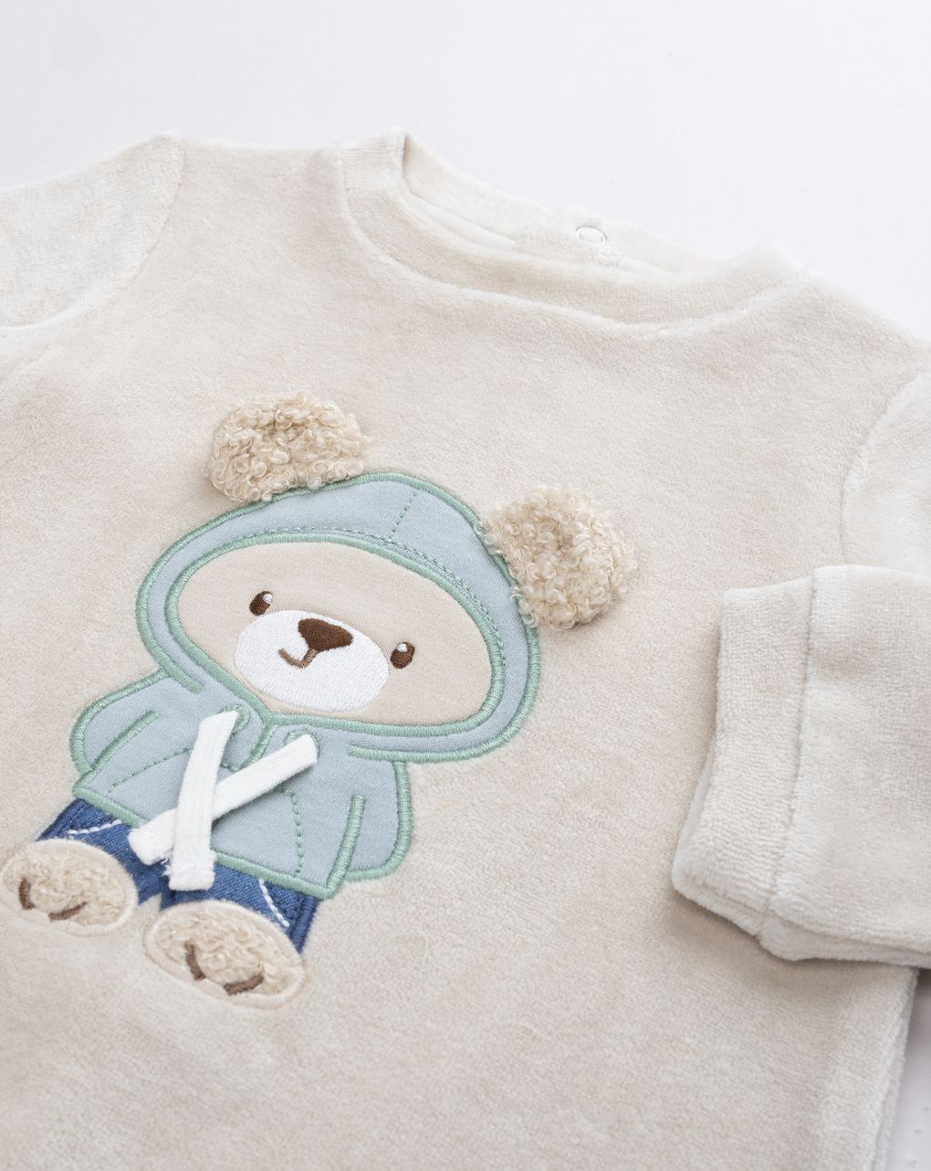 Tutina neonato panna in ciniglia orsetto