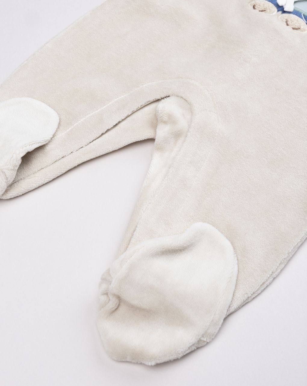 Tutina neonato panna in ciniglia orsetto