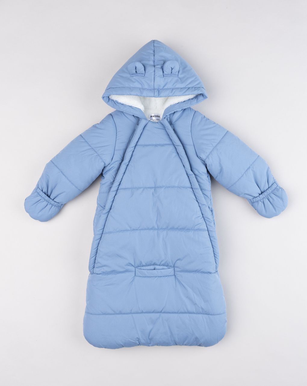 Sacco neve da neonato azzurro invernale con cappuccio