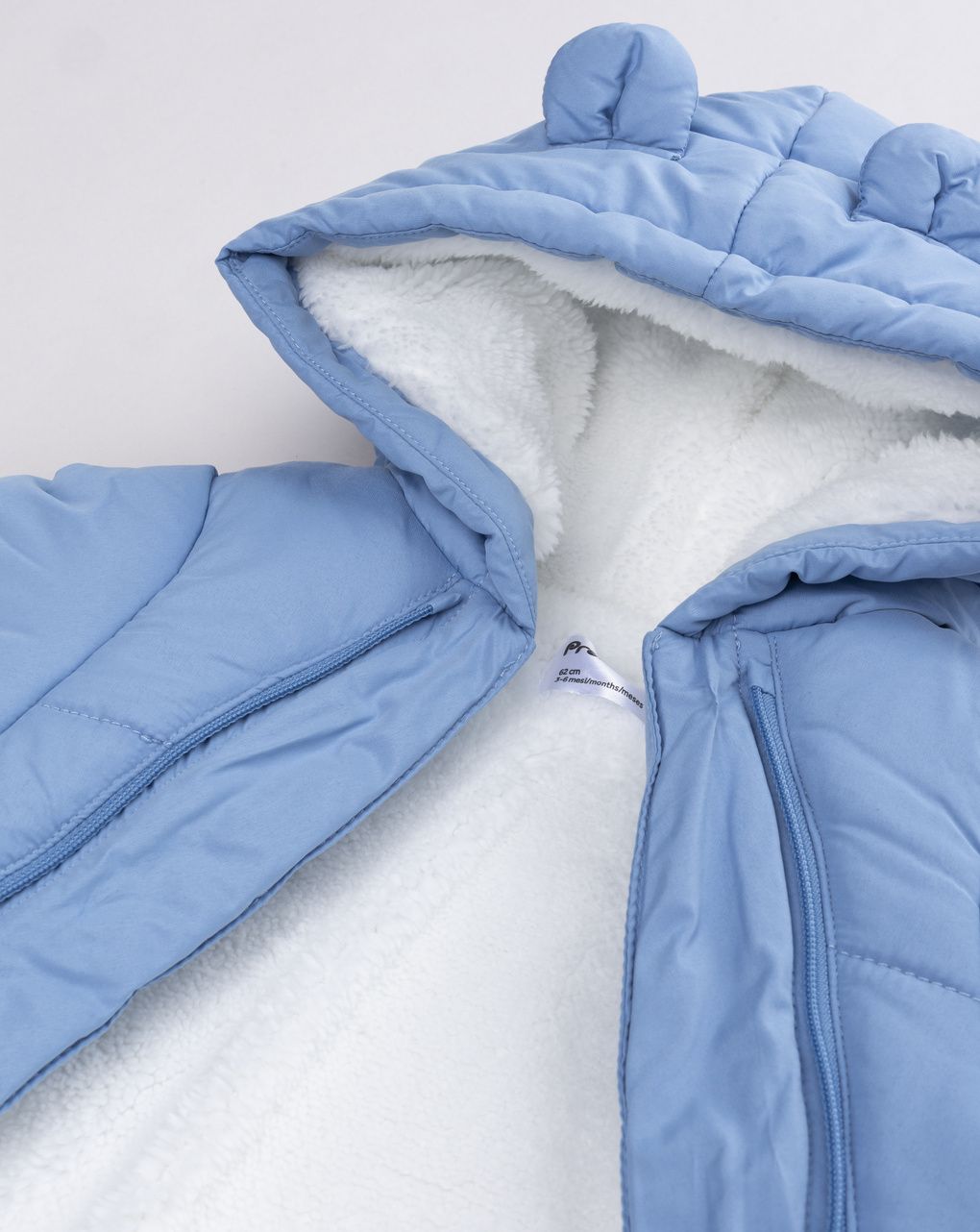 Sacco neve da neonato azzurro invernale con cappuccio