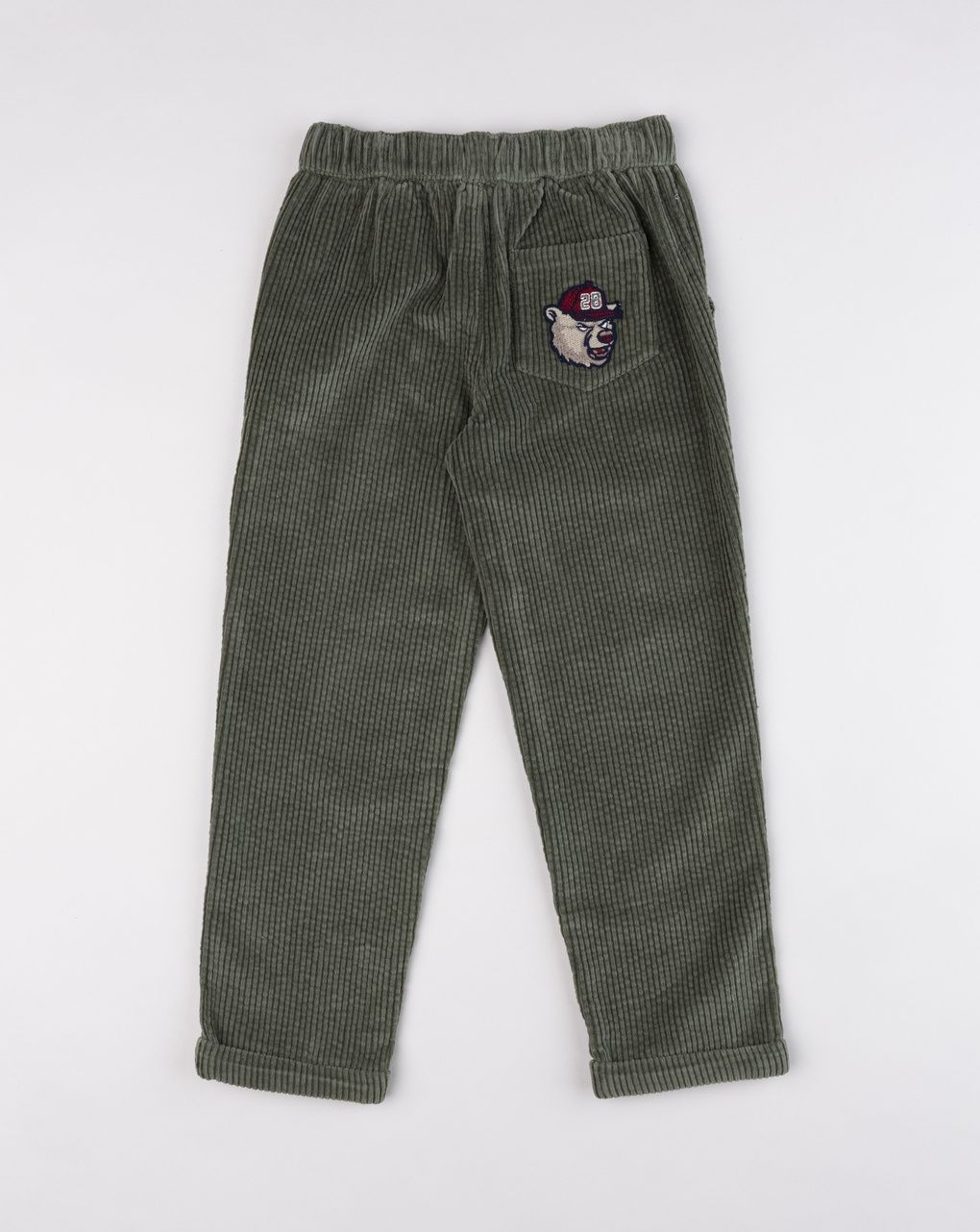 Pantaloni bambino in velluto a coste verde militare "varsity"
