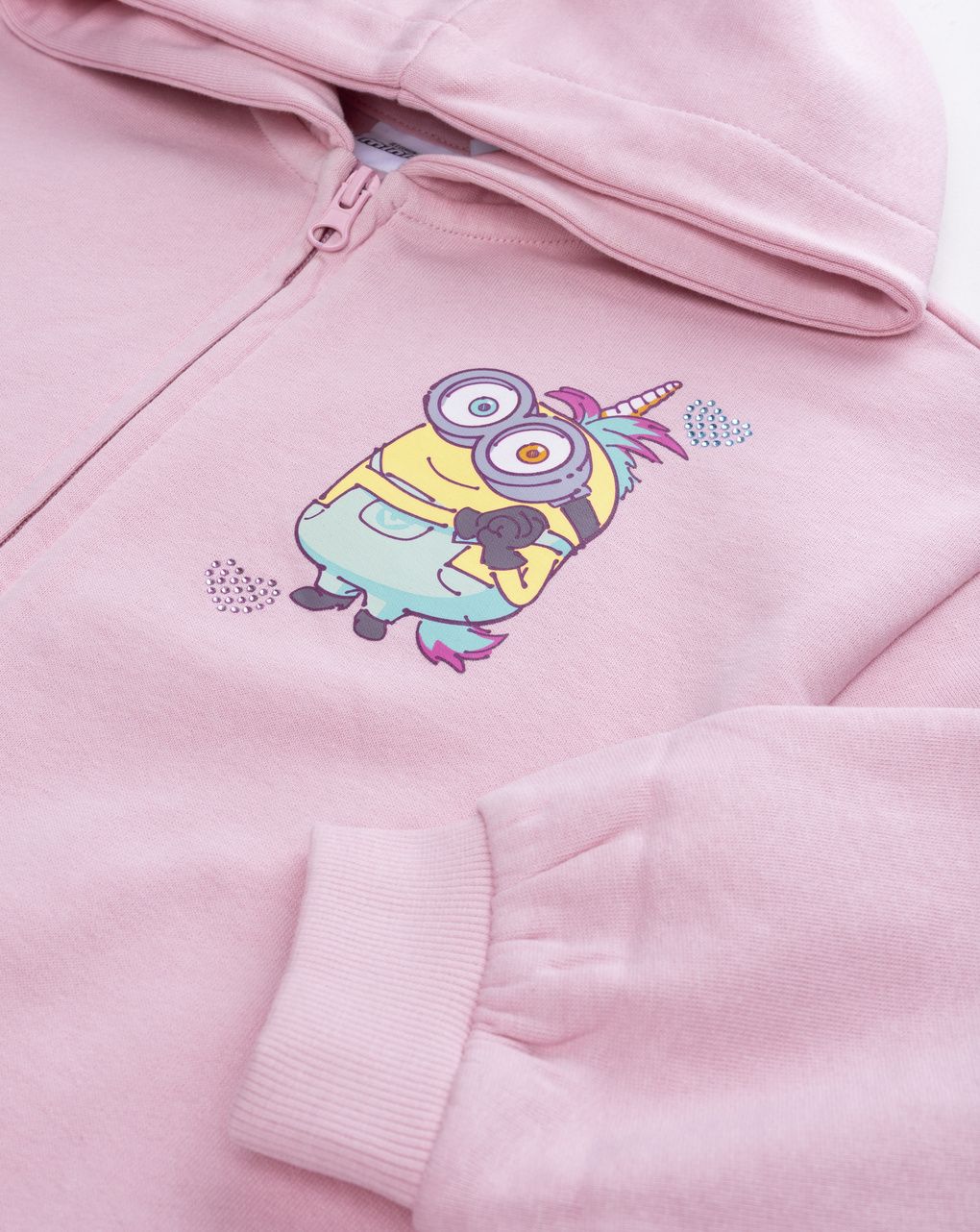 Felpa bambina rosa con cappuccio e zip - collezione minions unicorno