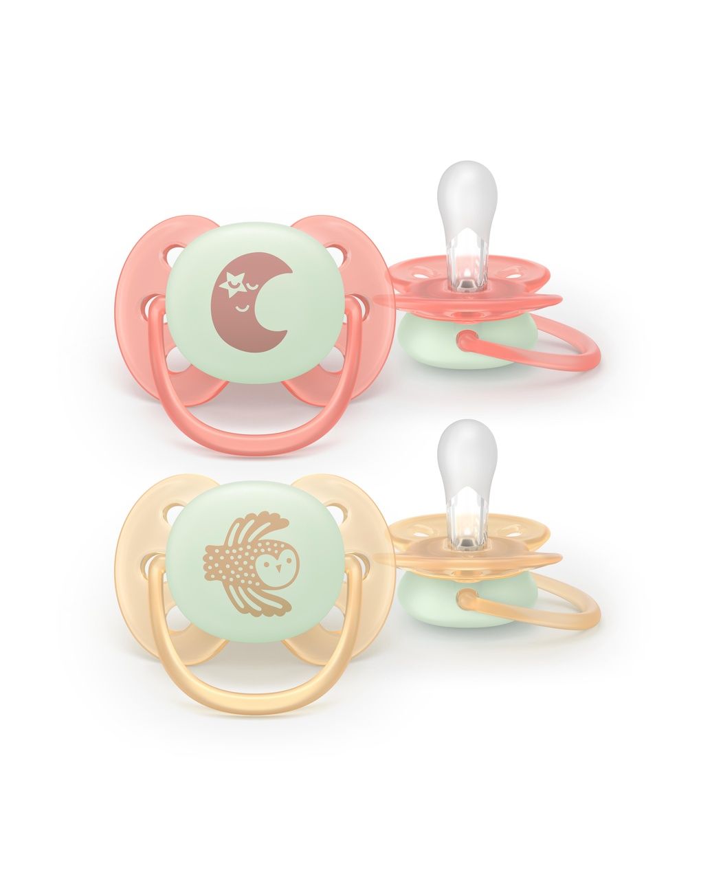 Succhietto ultra soft notte 0-6m cappuccio fluorescente no bpa per pelli sensibili - philips avent