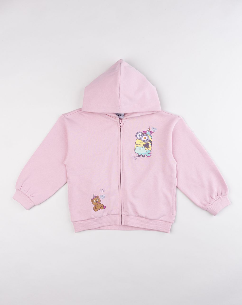 Felpa bambina rosa con cappuccio e zip - collezione minions unicorno