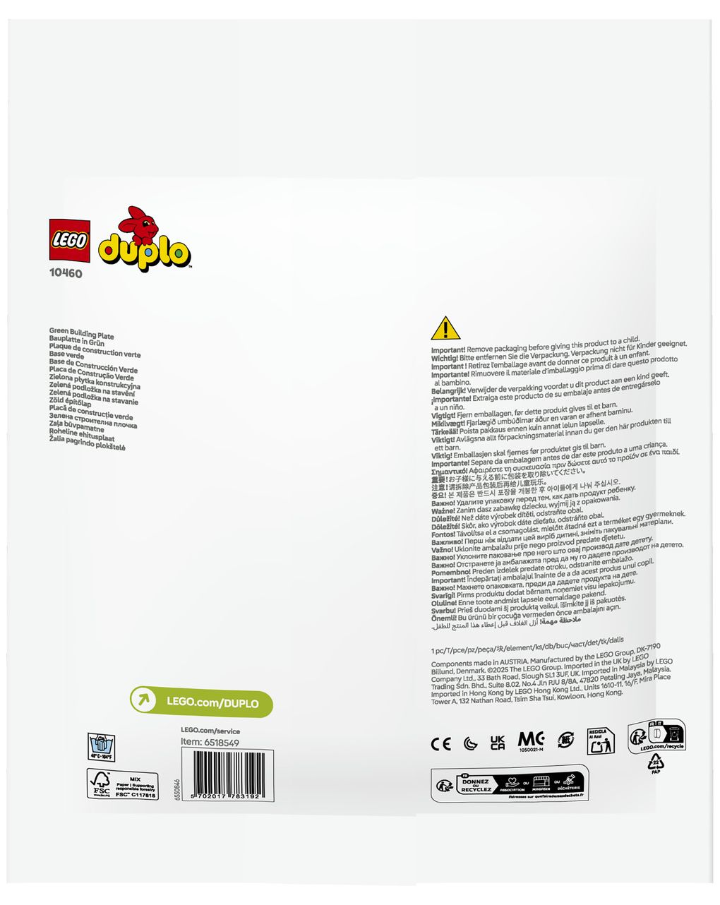 Lego duplo classic base verde - 10460