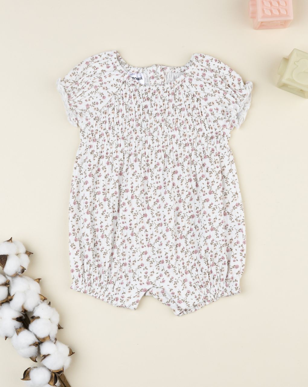 Pagliaccetto bimba beige fiorellini allover
