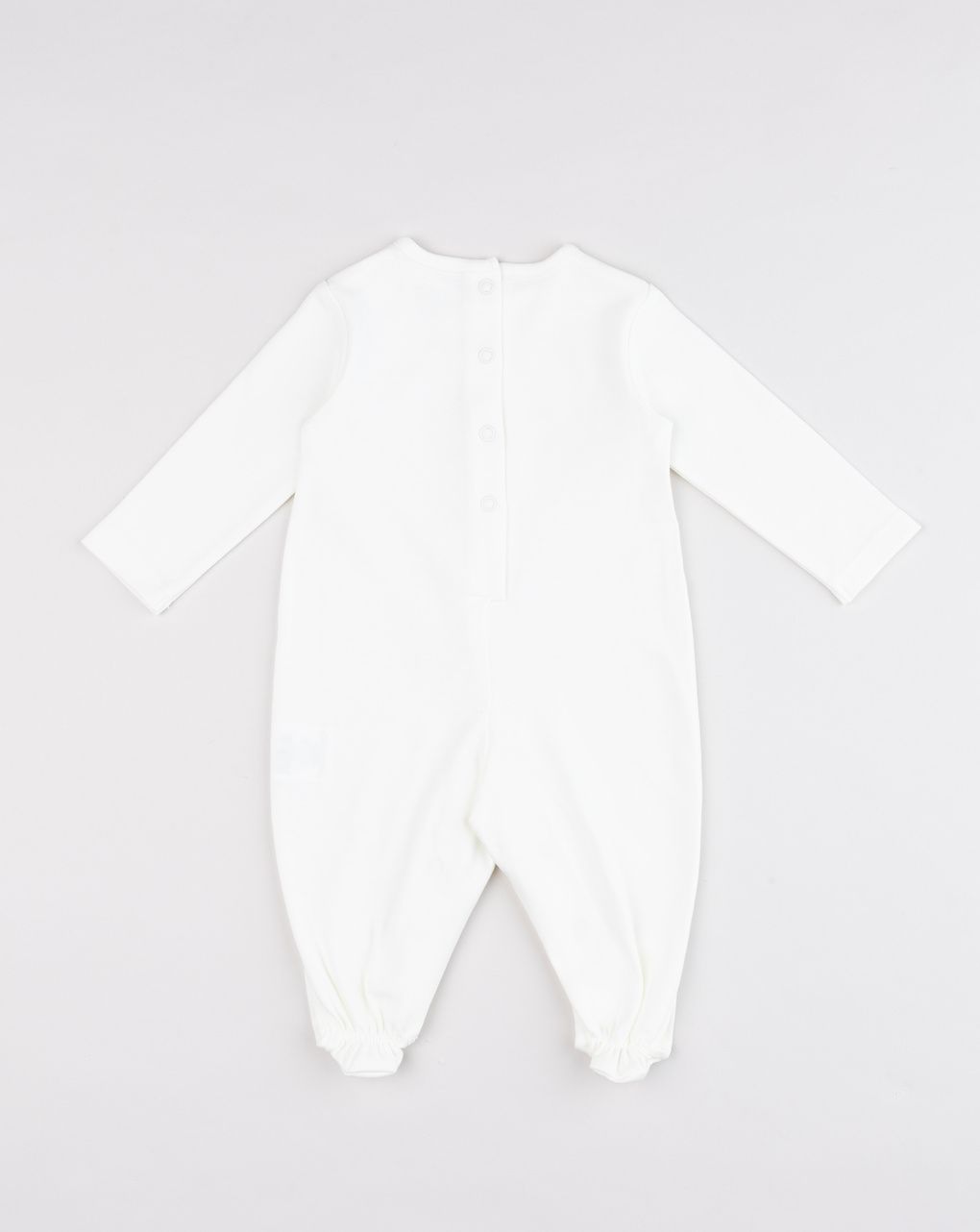 Tutina neonato in cotone bianco con stampa coniglietto beige