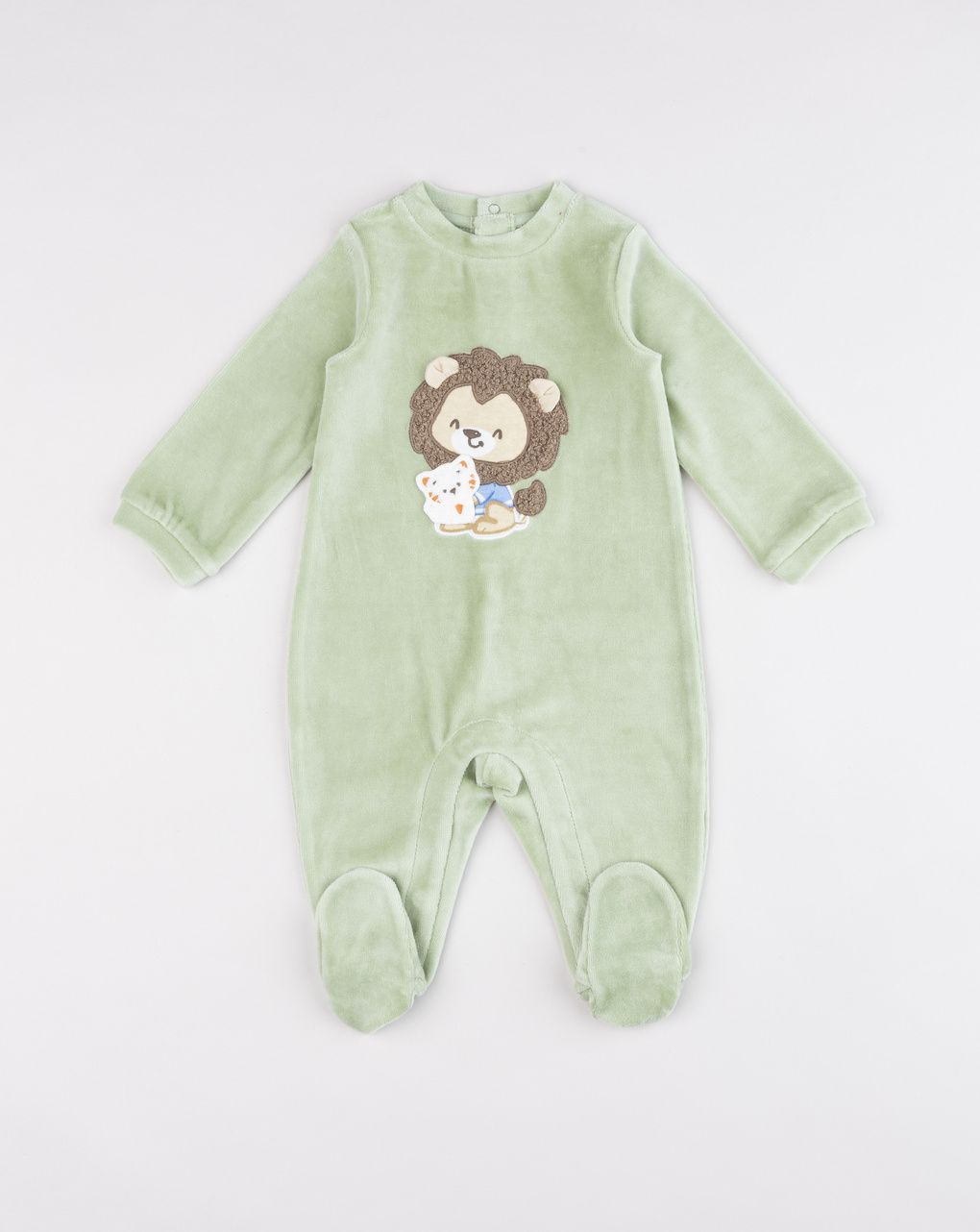 Tutina neonato verde in ciniglia leone
