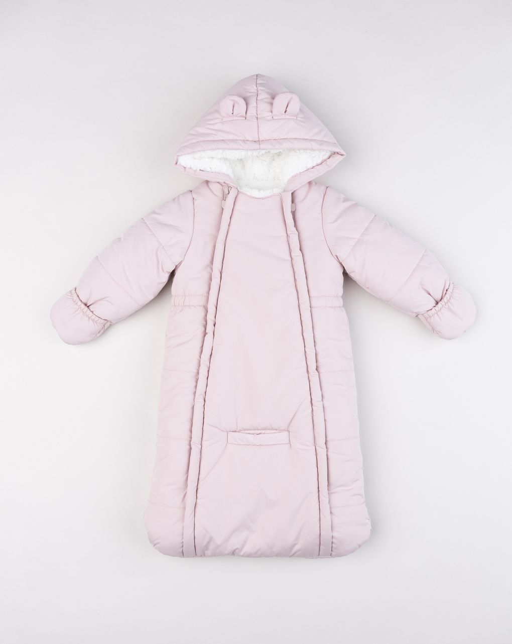 Sacco da neve per neonata con cappuccio rosa chiaro