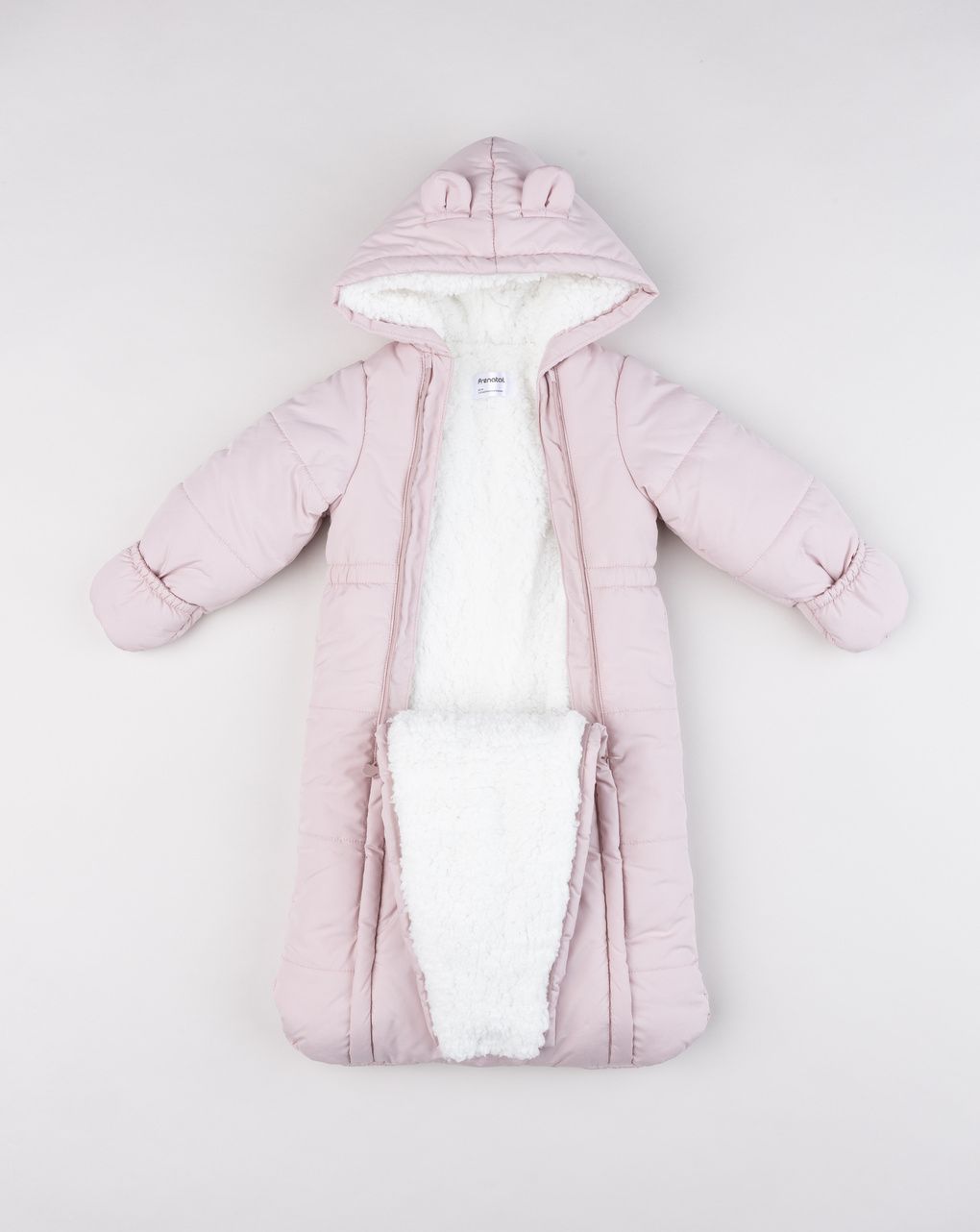Sacco da neve per neonata con cappuccio rosa chiaro