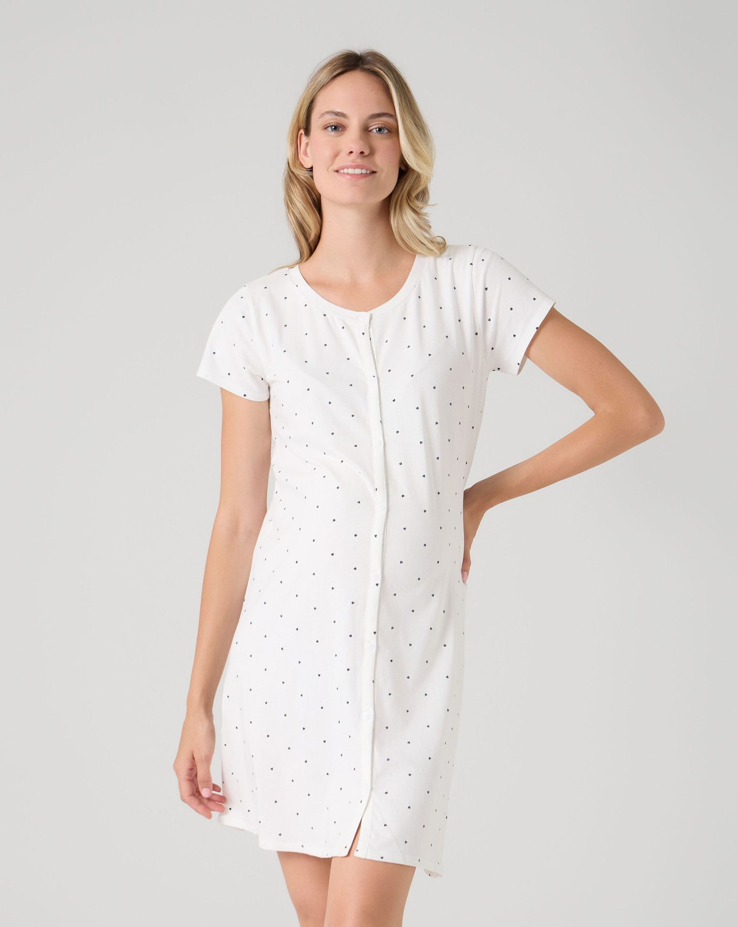 Camicia da notte premaman panna micro cuori allover