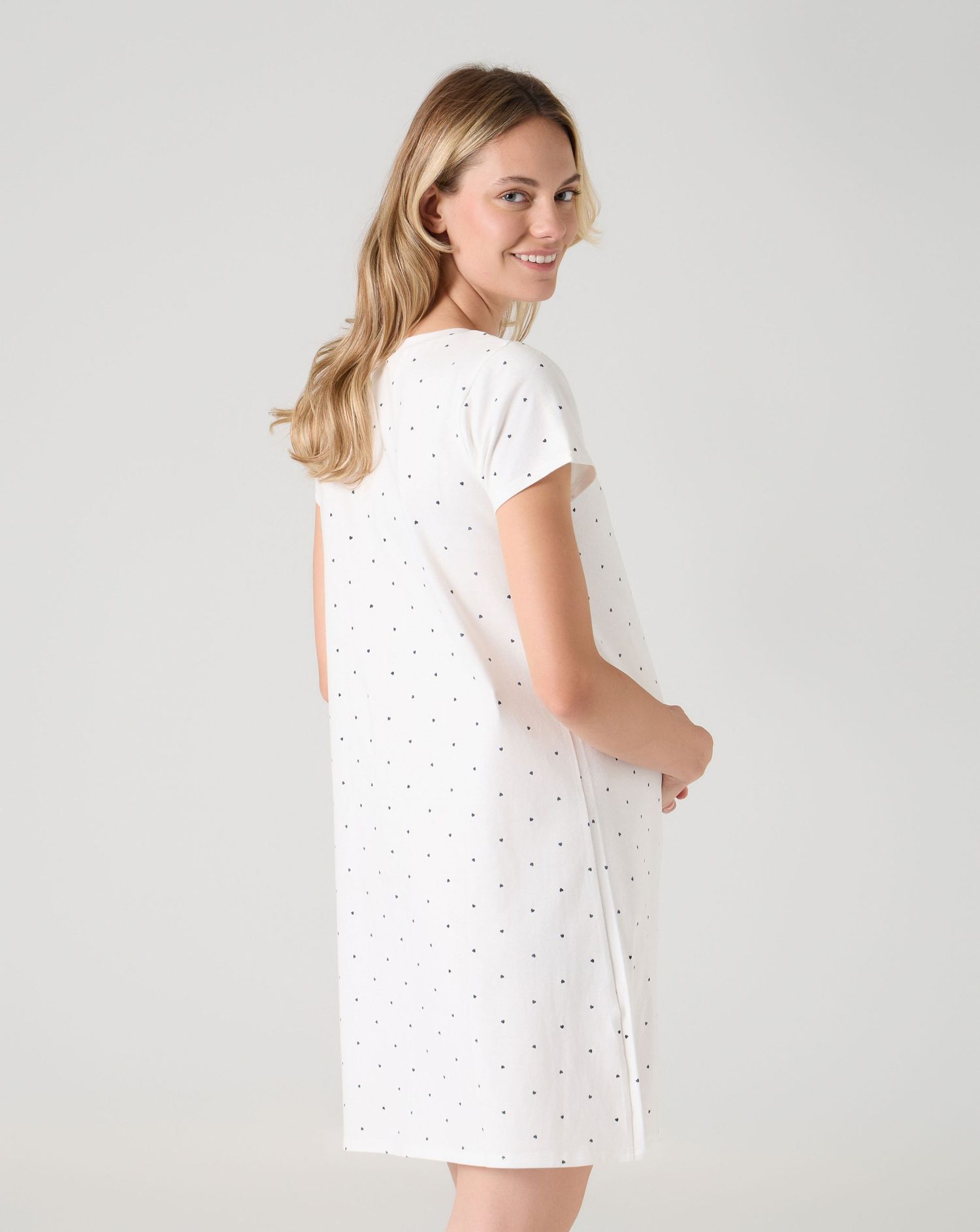 Camicia da notte premaman panna micro cuori allover