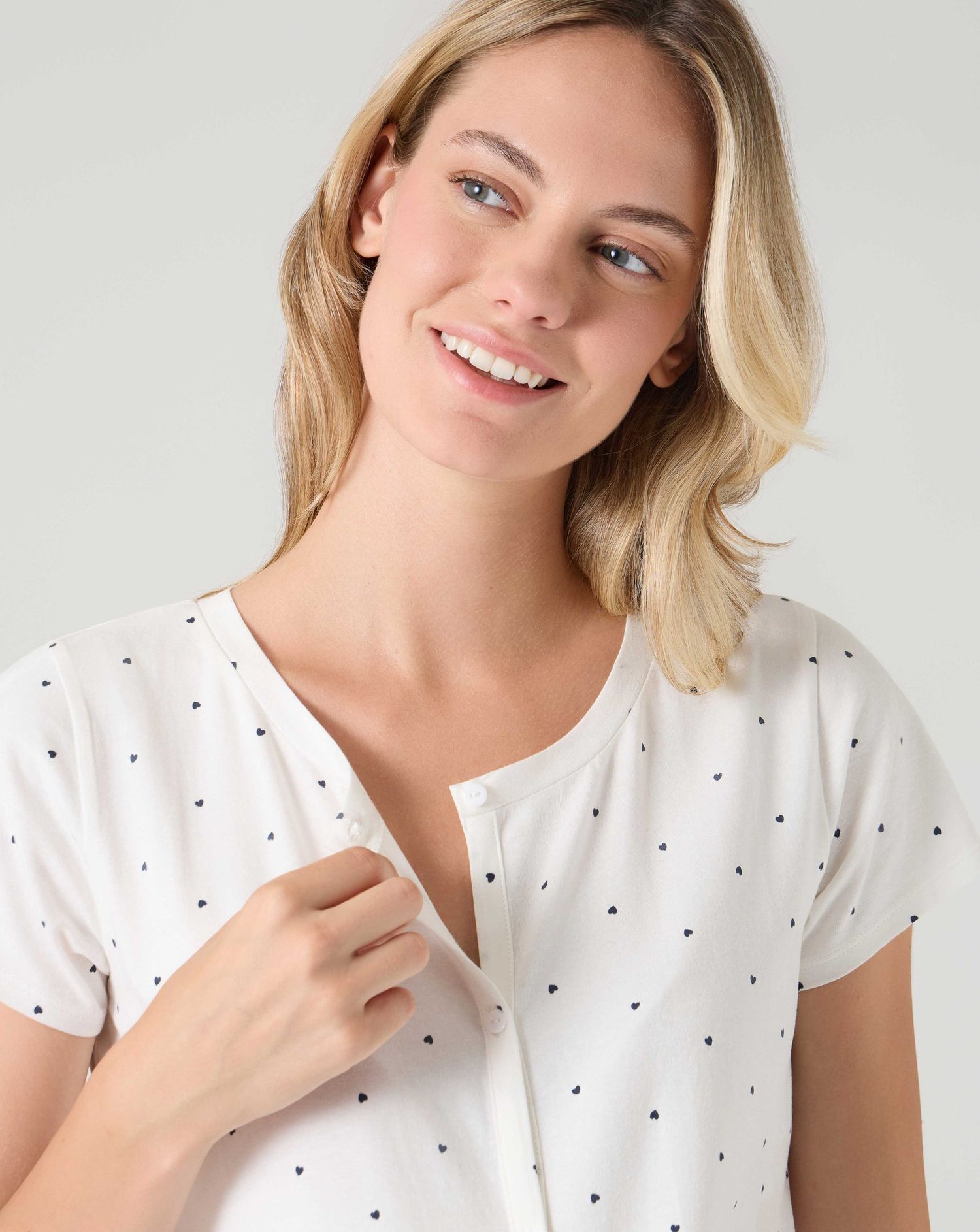 Camicia da notte premaman panna micro cuori allover