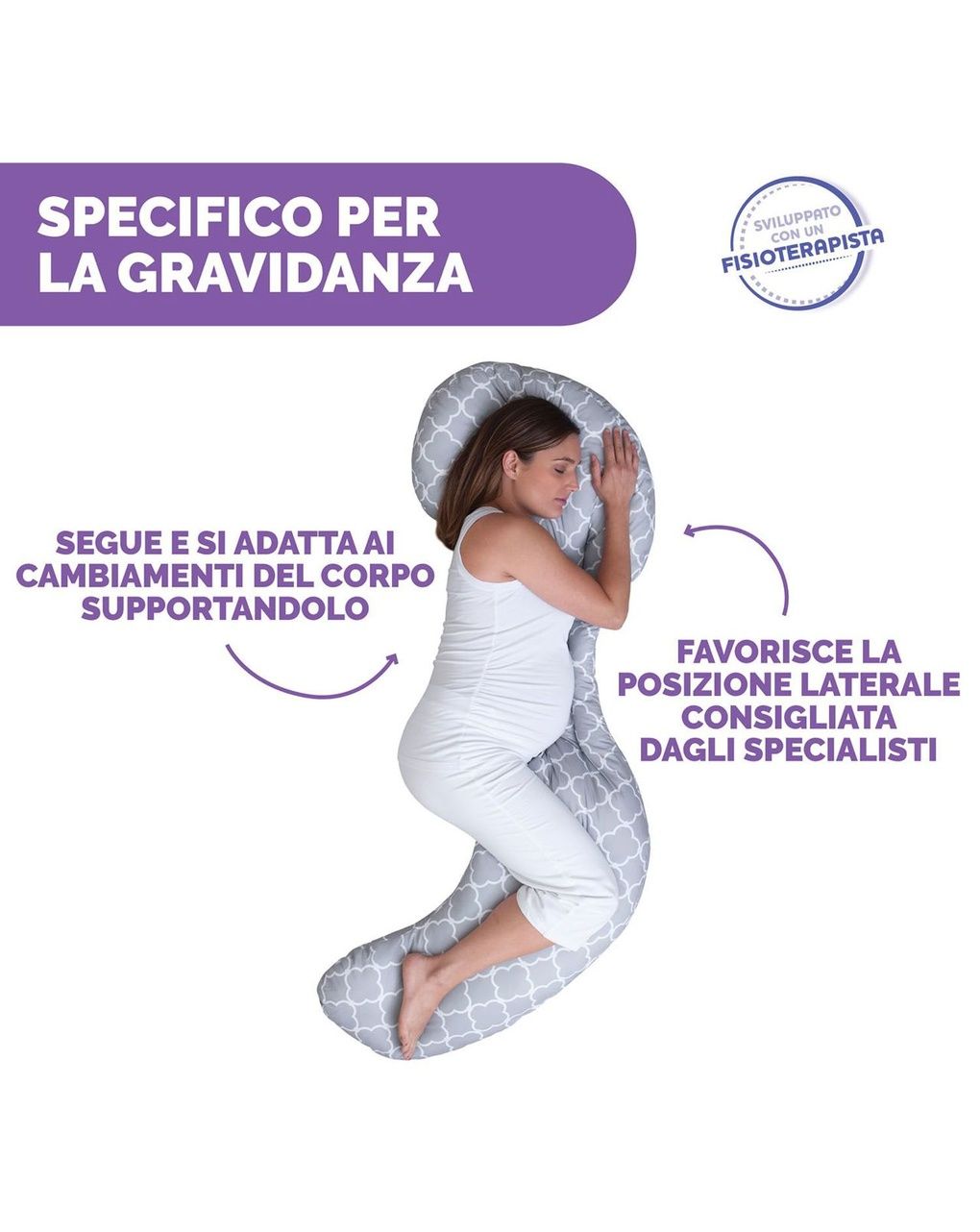 Cuscino gravidanza modulabile custom fit total body pillow criss cross grey - boppy
